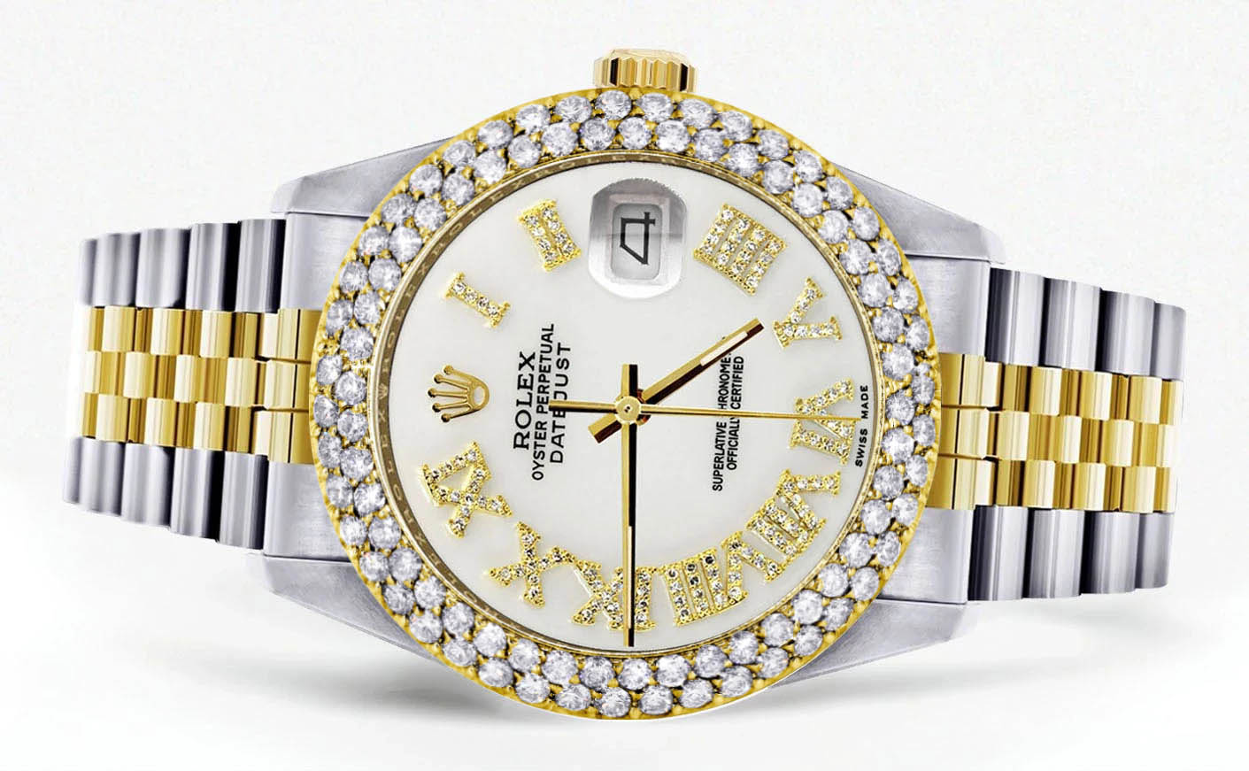 Diamond Gold Rolex Watch For Women 16233 | 36Mm | Diamond White Roman Numeral Dial | Two Row 4.25 Carat Bezel | Jubilee Band - Image 2