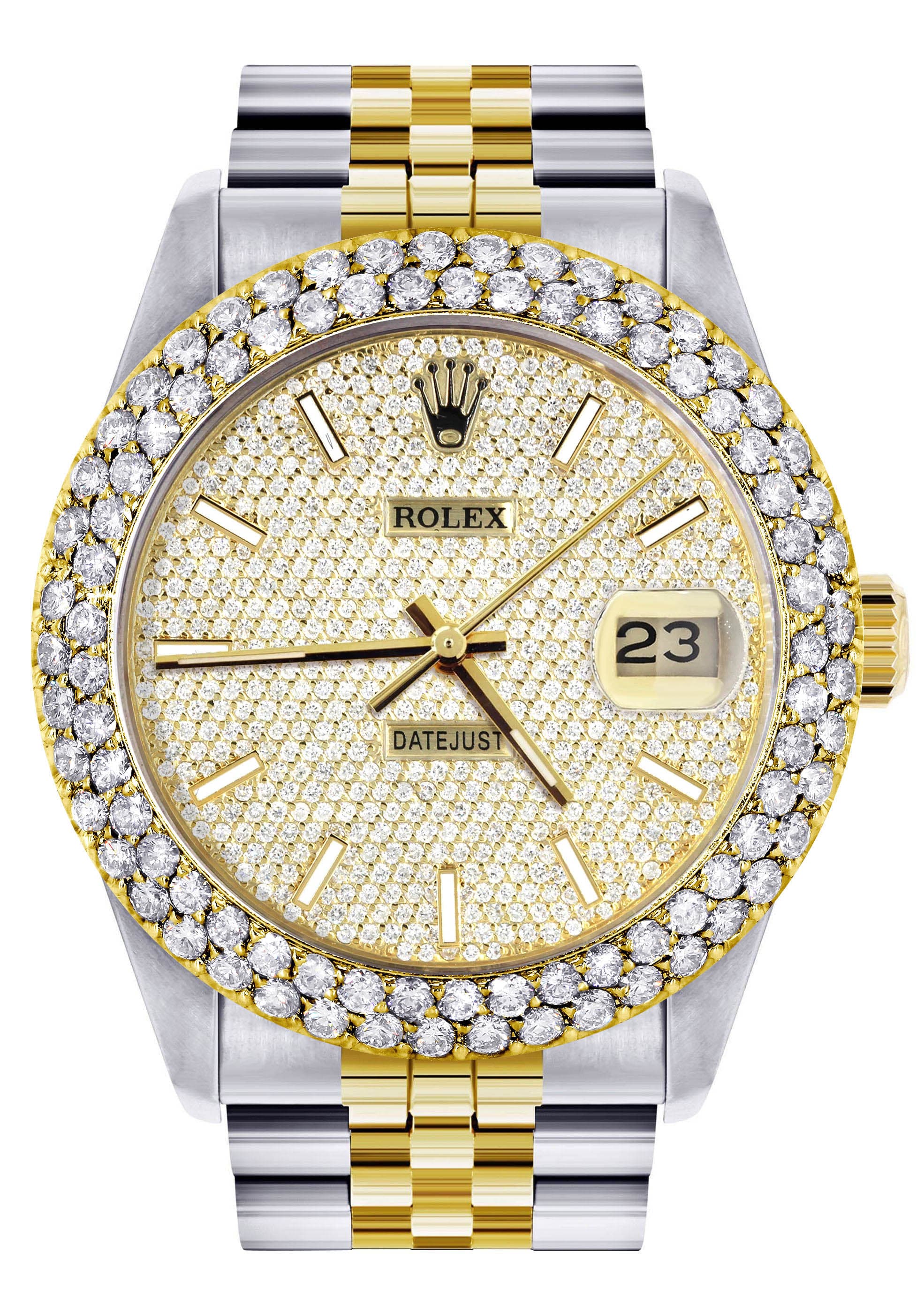 Diamond Gold Rolex Watch For Women 16233 | 36Mm | Full Diamond Dial | Two Row 4.25 Carat Bezel | Jubilee Band