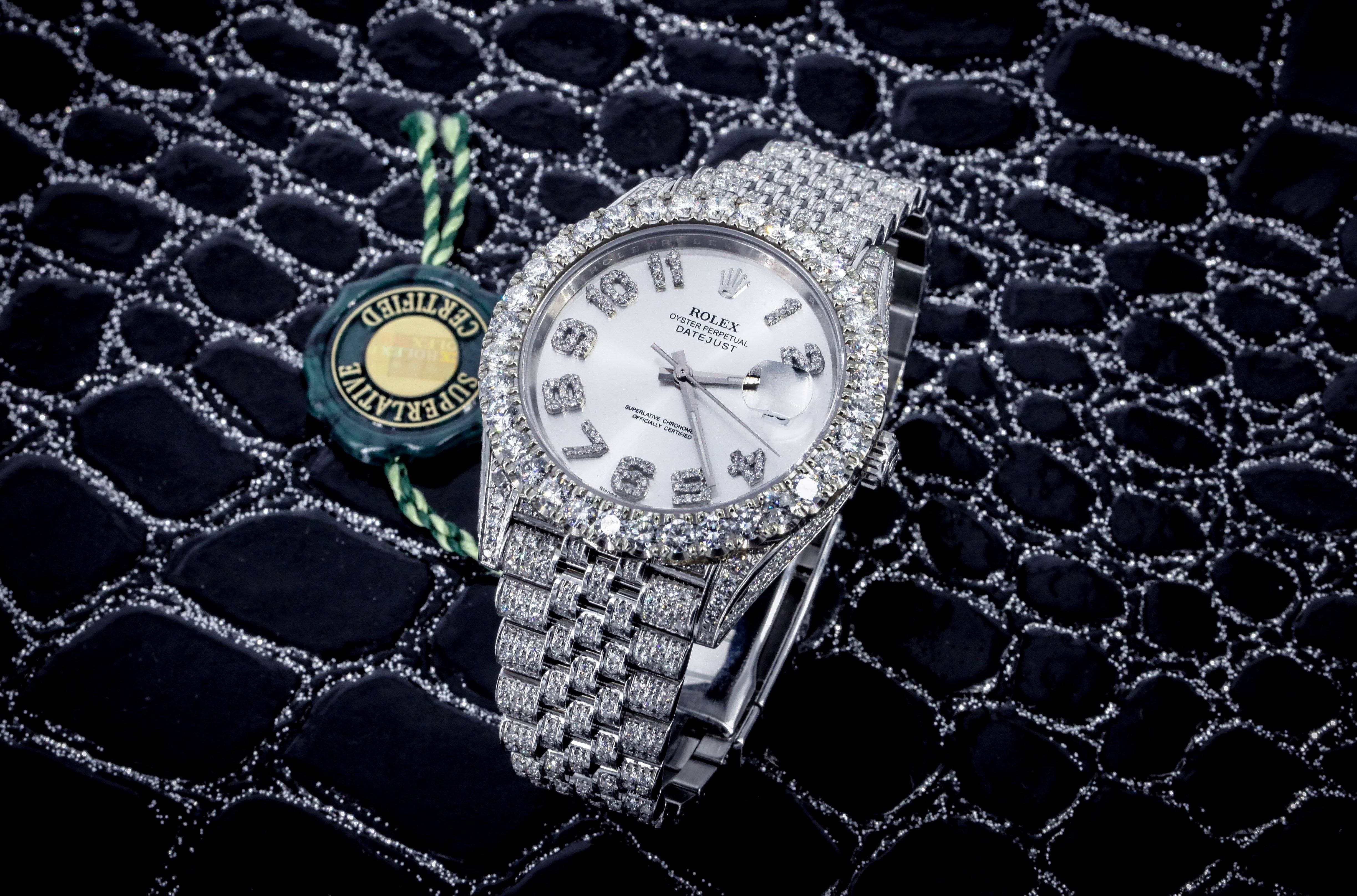 Diamond Iced Out Rolex Datejust 41 | 25 Carats Of Diamonds | Custom Silver Diamond Dial | Jubilee Band - Image 4
