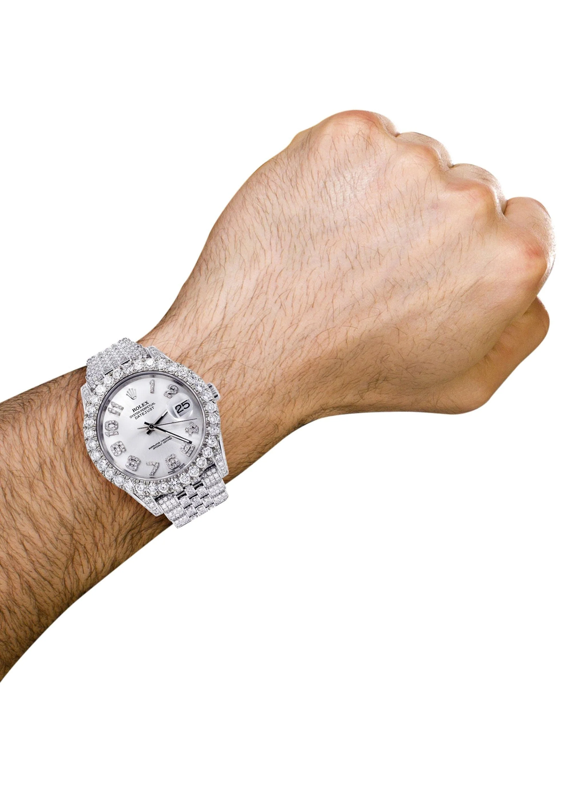 Diamond Iced Out Rolex Datejust 41 | 25 Carats Of Diamonds | Custom Silver Diamond Dial | Jubilee Band - Image 5