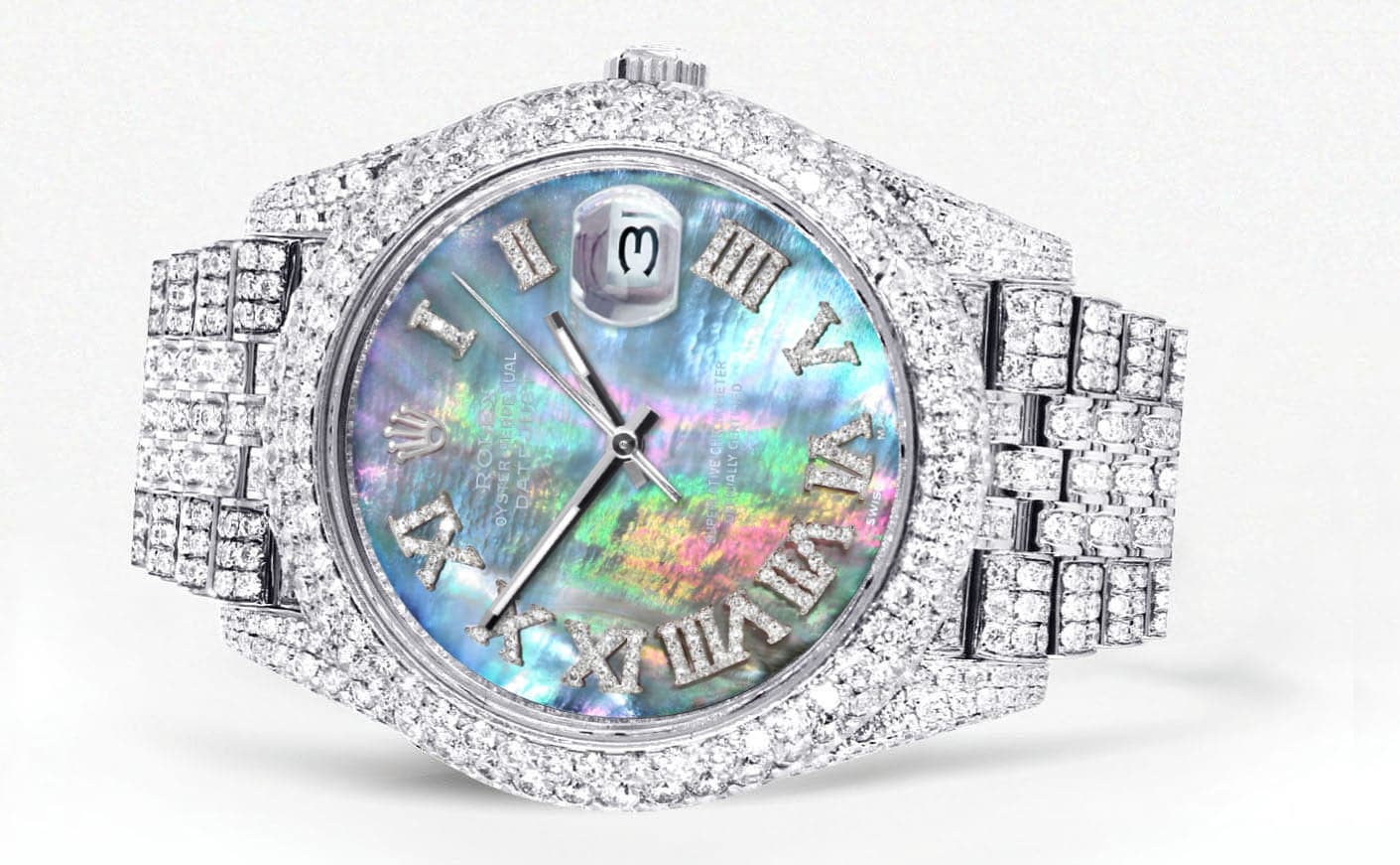 Diamond Iced Out Rolex Datejust 41 | 25 Carats Of Diamonds | Abalone Mother Of Pearl Dial | Two Row | Jubilee Band - Image 2