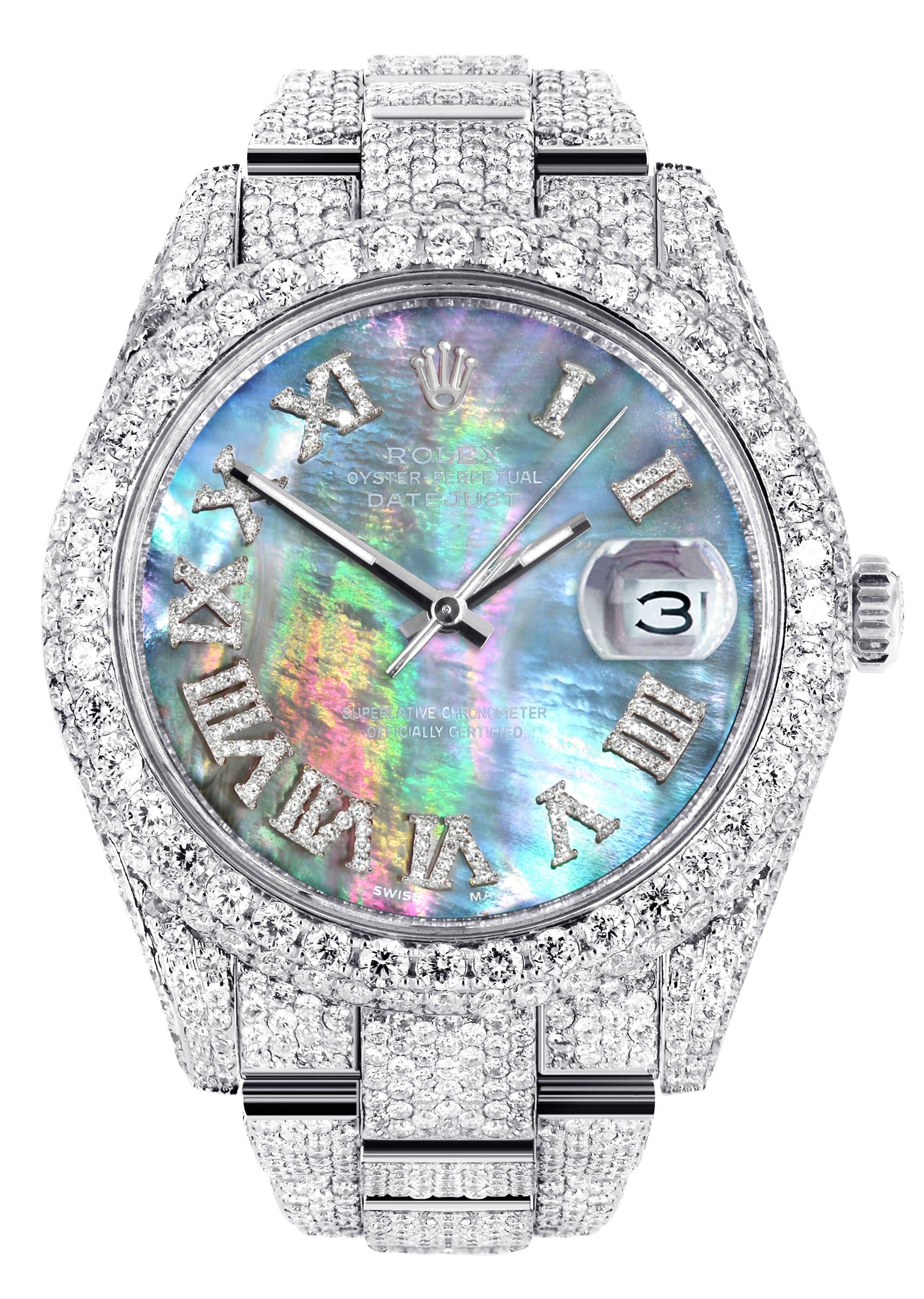 Diamond Iced Out Rolex Datejust 41 | 25 Carats Of Diamonds | Abalone Mother of Pearl Dial | Two Row | Oyster Band