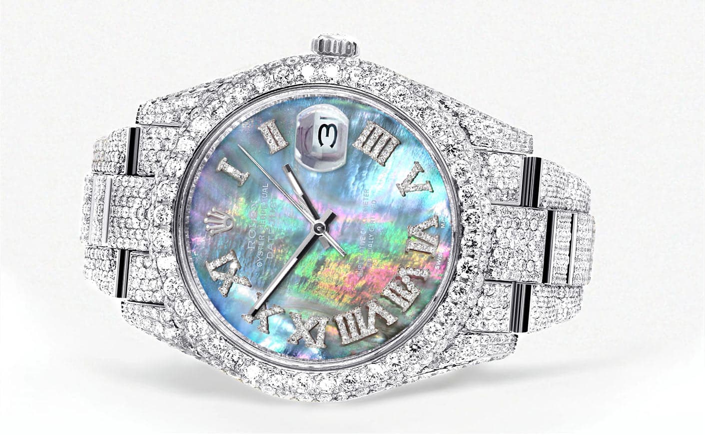 Diamond Iced Out Rolex Datejust 41 | 25 Carats Of Diamonds | Abalone Mother of Pearl Dial | Two Row | Oyster Band - Image 2