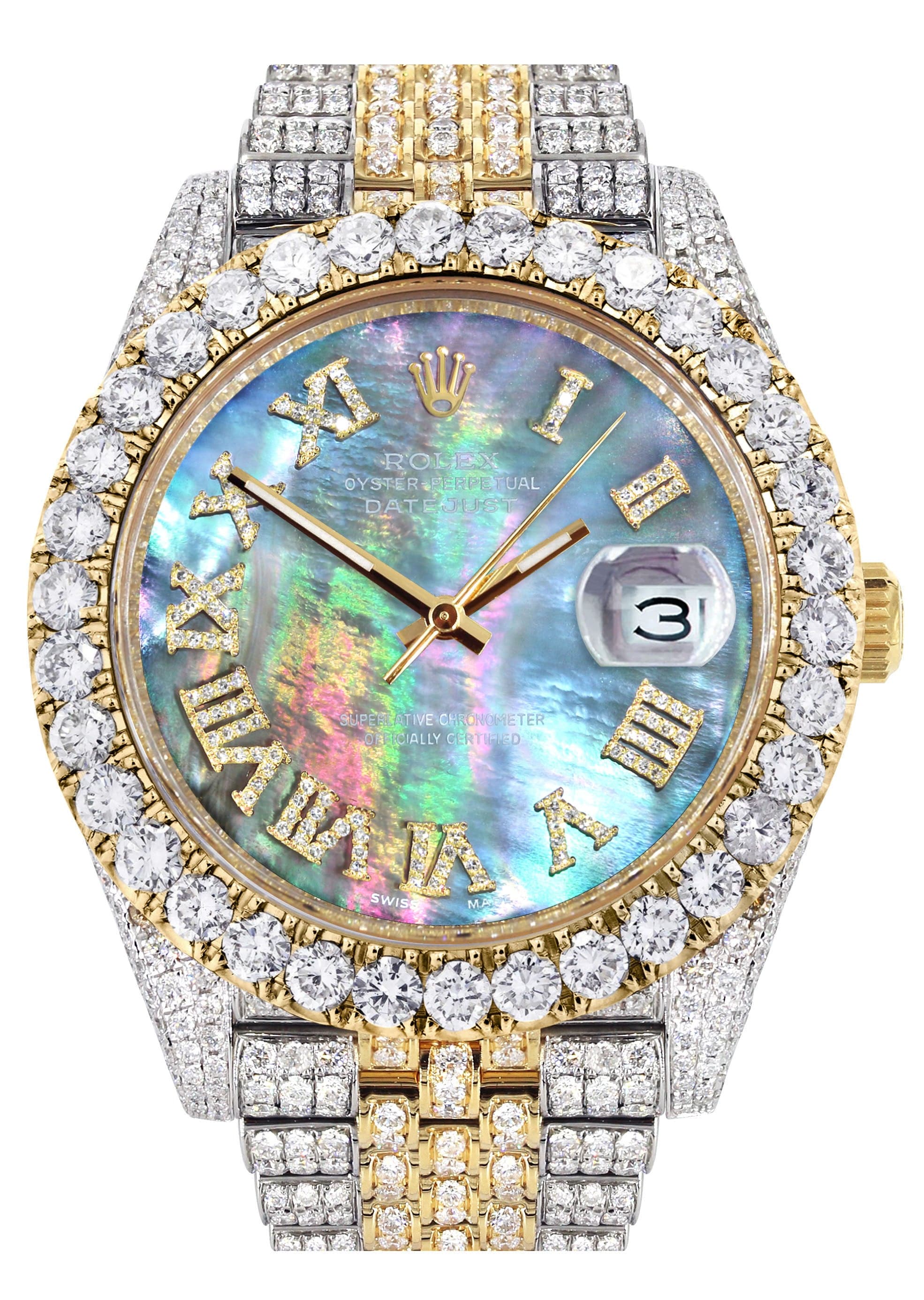 Diamond Iced Out Rolex Datejust 41 | 25 Carats Of Diamonds | Abalone Mother of Pearl Dial | Two Tone | Jubilee Band