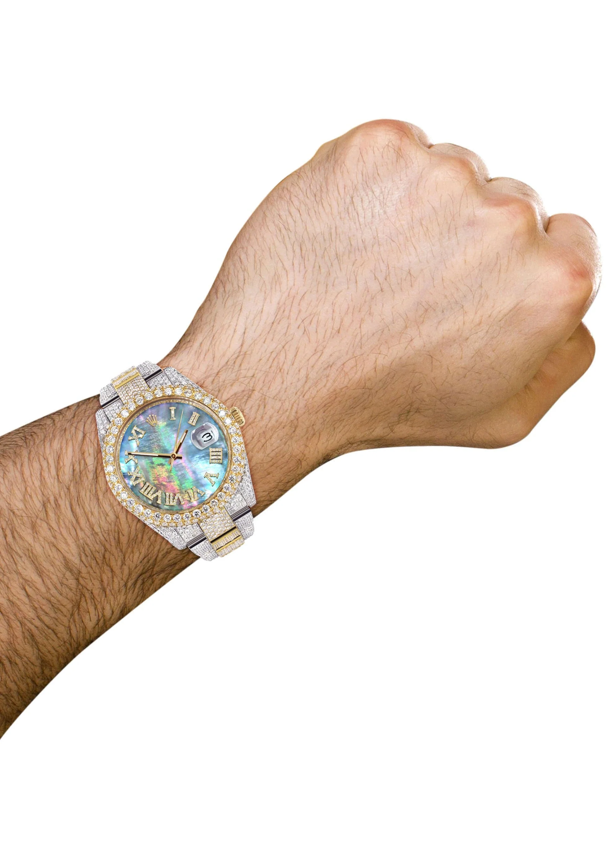 Diamond Iced Out Rolex Datejust 41 | 25 Carats Of Diamonds | Abalone Mother Of Pearl Dial | Two Tone | Two Row | Oyster Band - Image 3
