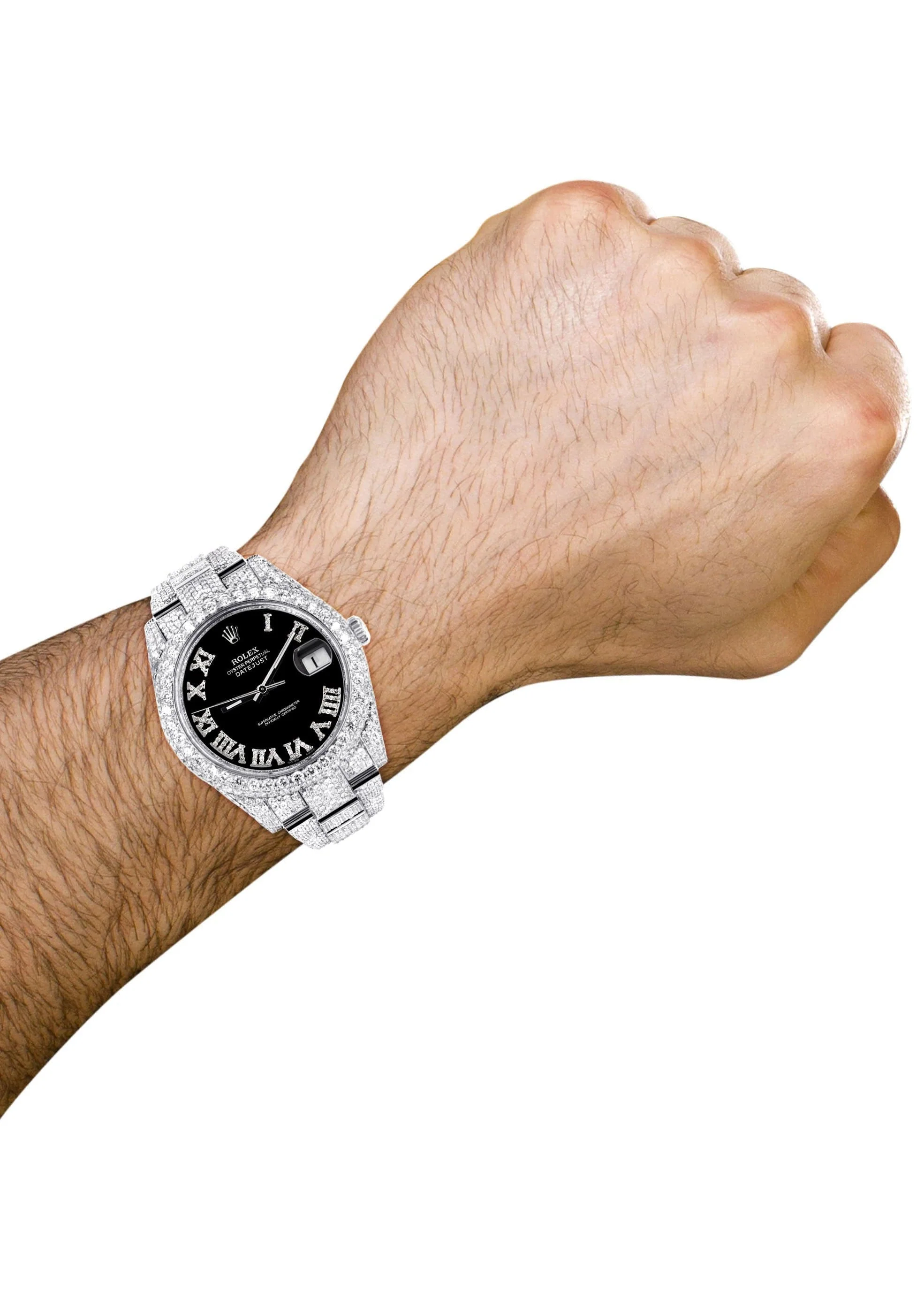 Diamond Iced Out Rolex Datejust 41 | 25 Carats Of Diamonds | Custom Black Roman Numeral Diamond Dial | Two Row | Oyster Band - Image 3