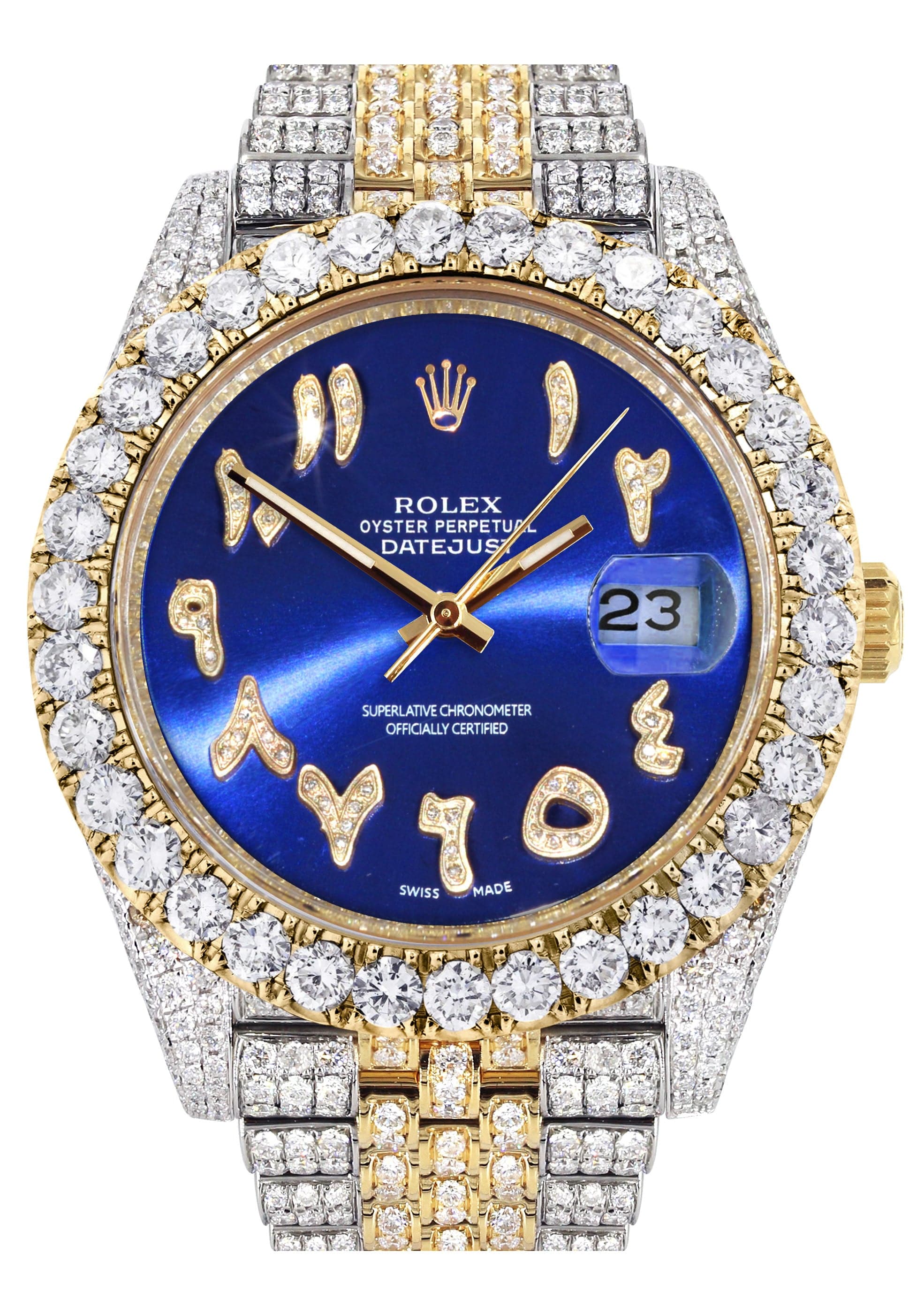 Diamond Iced Out Rolex Datejust 41 | 25 Carats Of Diamonds | Custom Blue Arabic Numeral Diamond Dial | Two Row | Jubilee Band