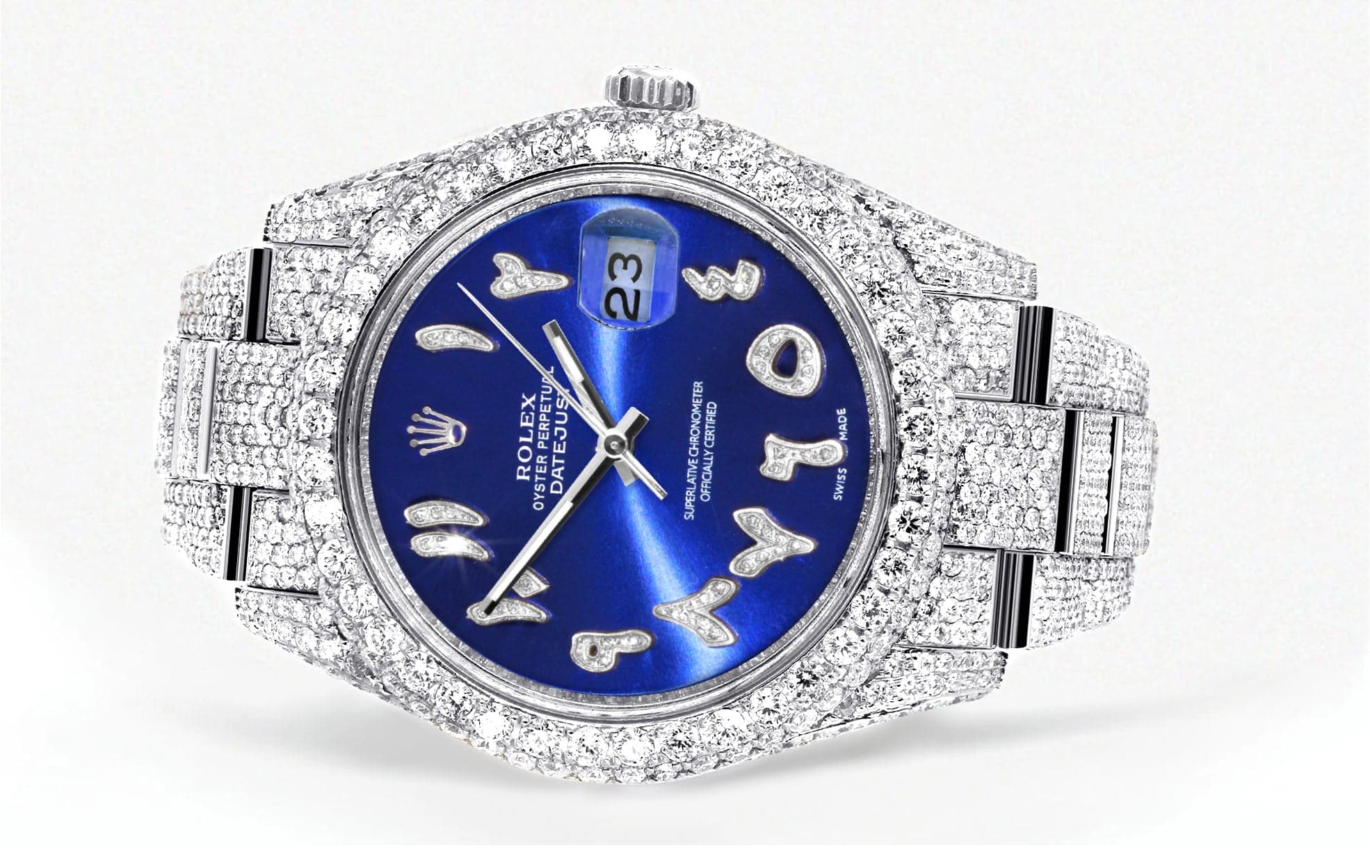 Diamond Iced Out Rolex Datejust 41 | 25 Carats Of Diamonds | Custom Blue Arabic Numeral Diamond Dial | Two Row | Oyster Band - Image 2
