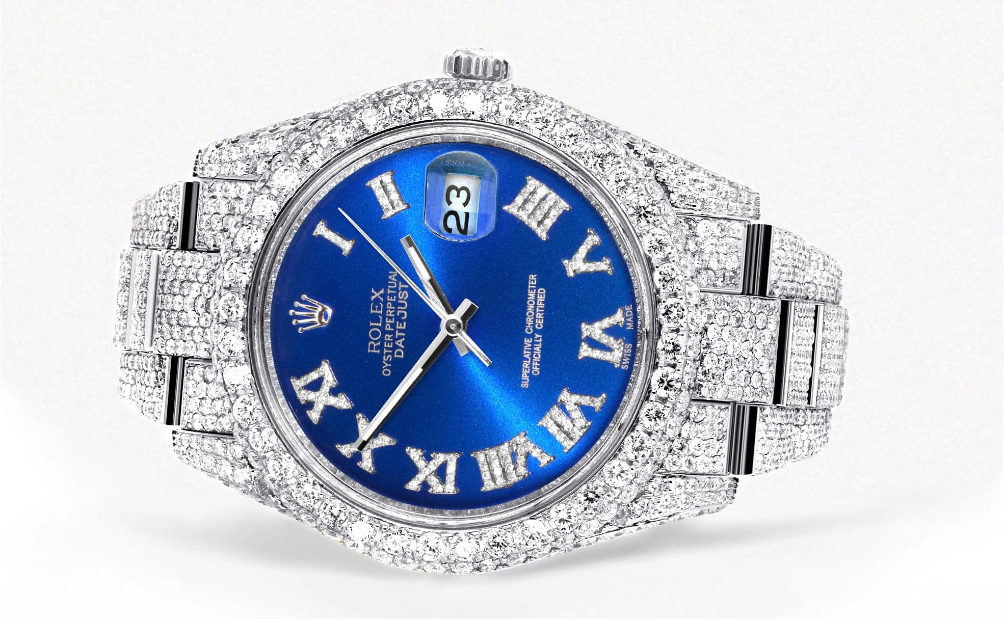Diamond Iced Out Rolex Datejust 41 | 25 Carats Of Diamonds | Custom Blue Roman Numeral Diamond Dial | Two Row | Oyster Band - Image 2