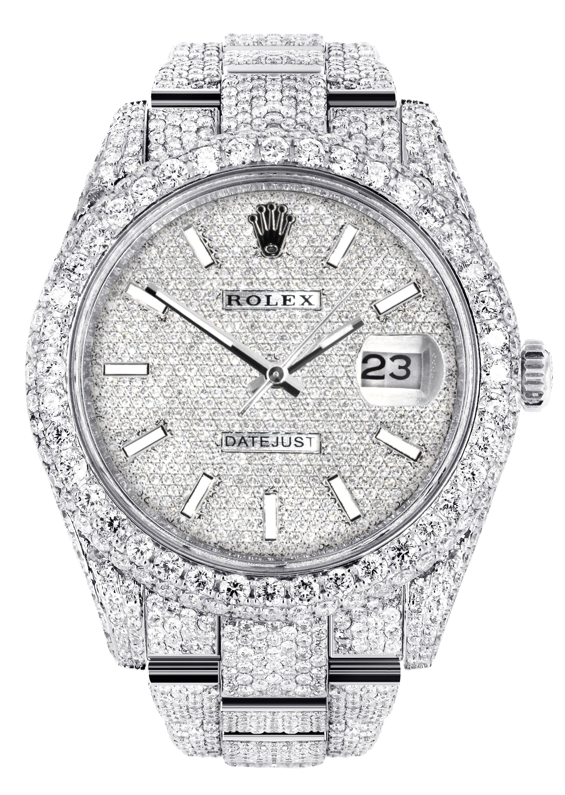 Diamond Iced Out Rolex Datejust 41 | 25 Carats Of Diamonds | Custom Diamond Dial | Two Row | Oyster Band