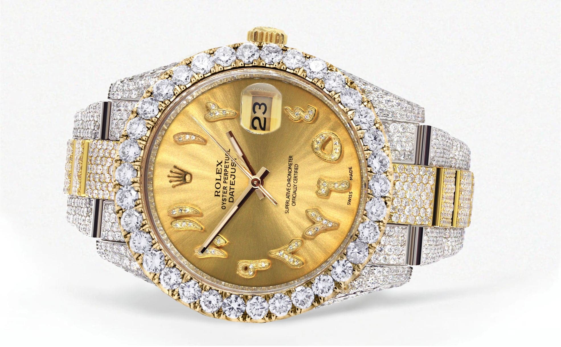 Diamond Iced Out Rolex Datejust 41 | 25 Carats Of Diamonds | Custom Gold Arabic Numeral Diamond Dial | Two Tone | Oyster Band - Image 2