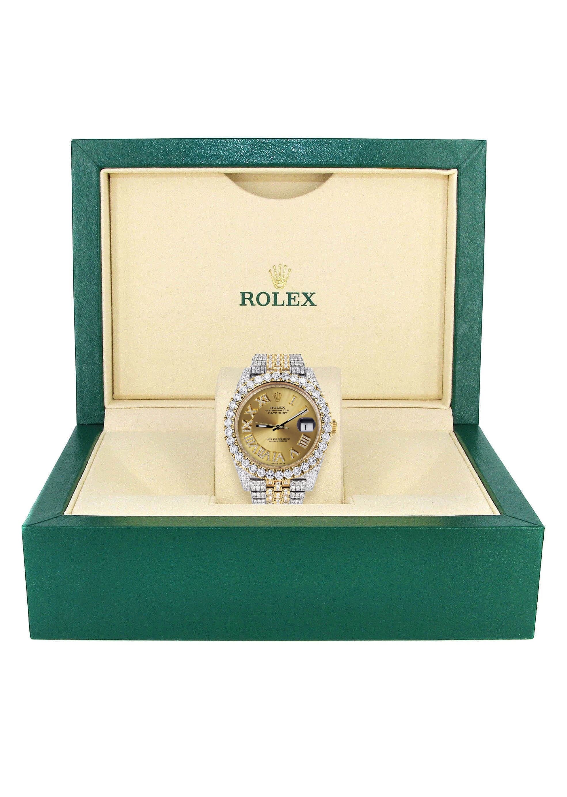 Diamond Iced Out Rolex Datejust 41 | 25 Carats Of Diamonds | Custom Gold Roman Numeral Diamond Dial | Two Tone | Jubilee Band - Image 4
