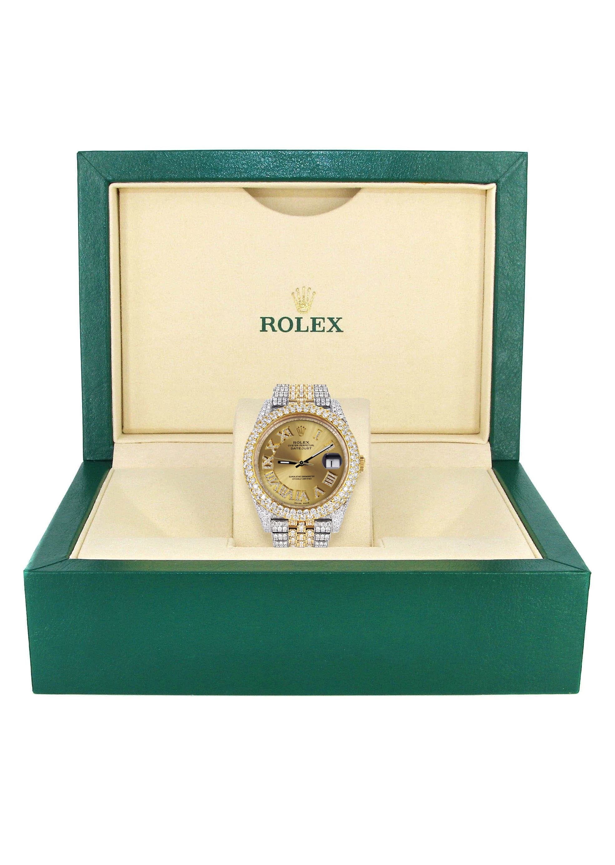 Diamond Iced Out Rolex Datejust 41 | 25 Carats Of Diamonds | Custom Gold Roman Numeral Diamond Dial | Two Tone | Two Row | Jubilee Band - Image 6