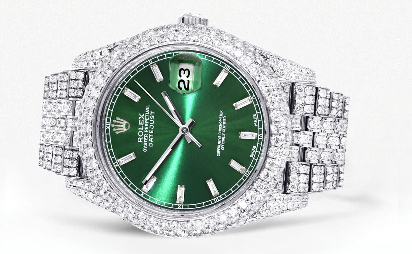 Diamond Iced Out Rolex Datejust 41 | 25 Carats Of Diamonds | Custom Green Diamond Dial | Two Row | Jubilee Band - Image 2