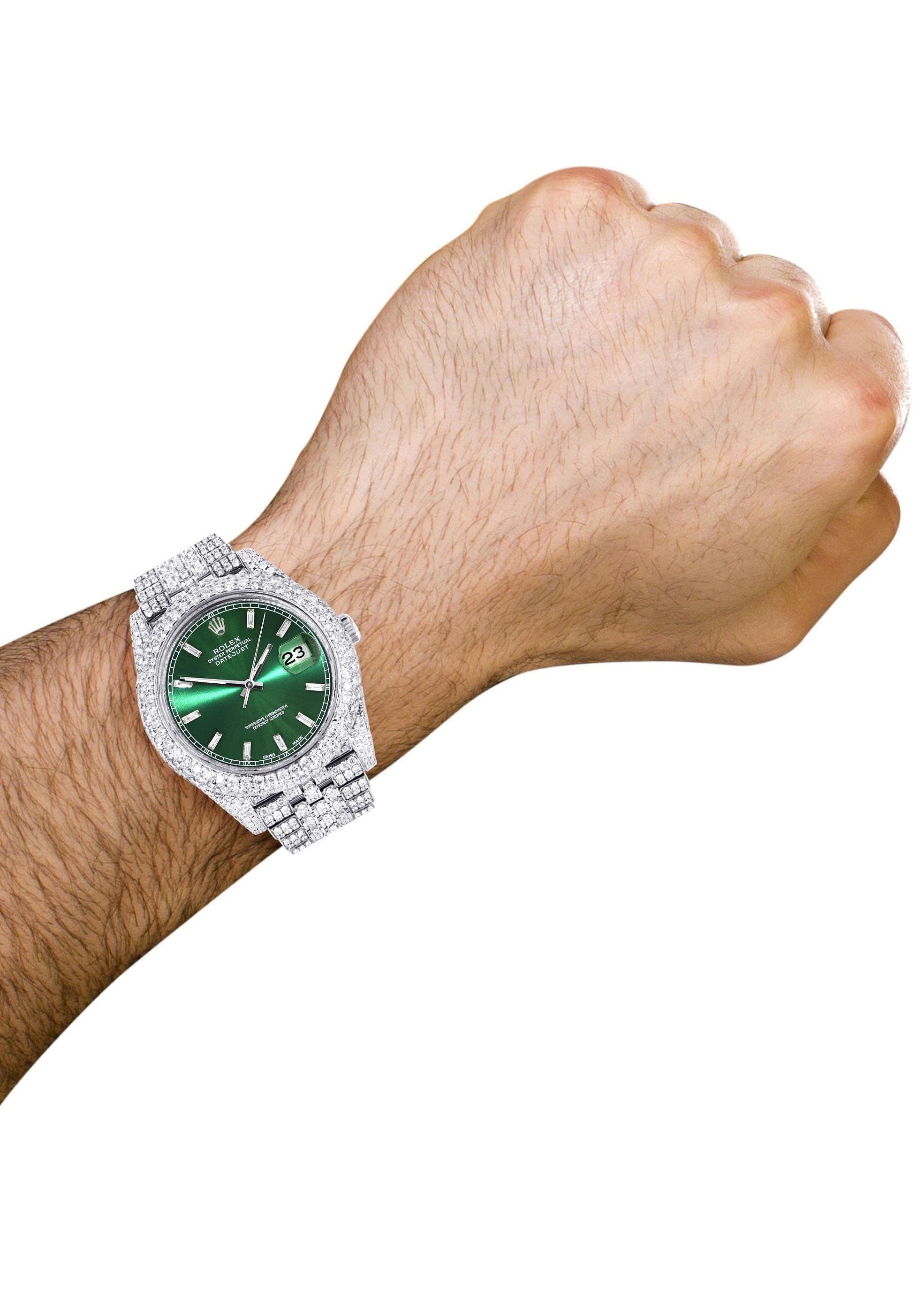 Diamond Iced Out Rolex Datejust 41 | 25 Carats Of Diamonds | Custom Green Diamond Dial | Two Row | Jubilee Band - Image 3