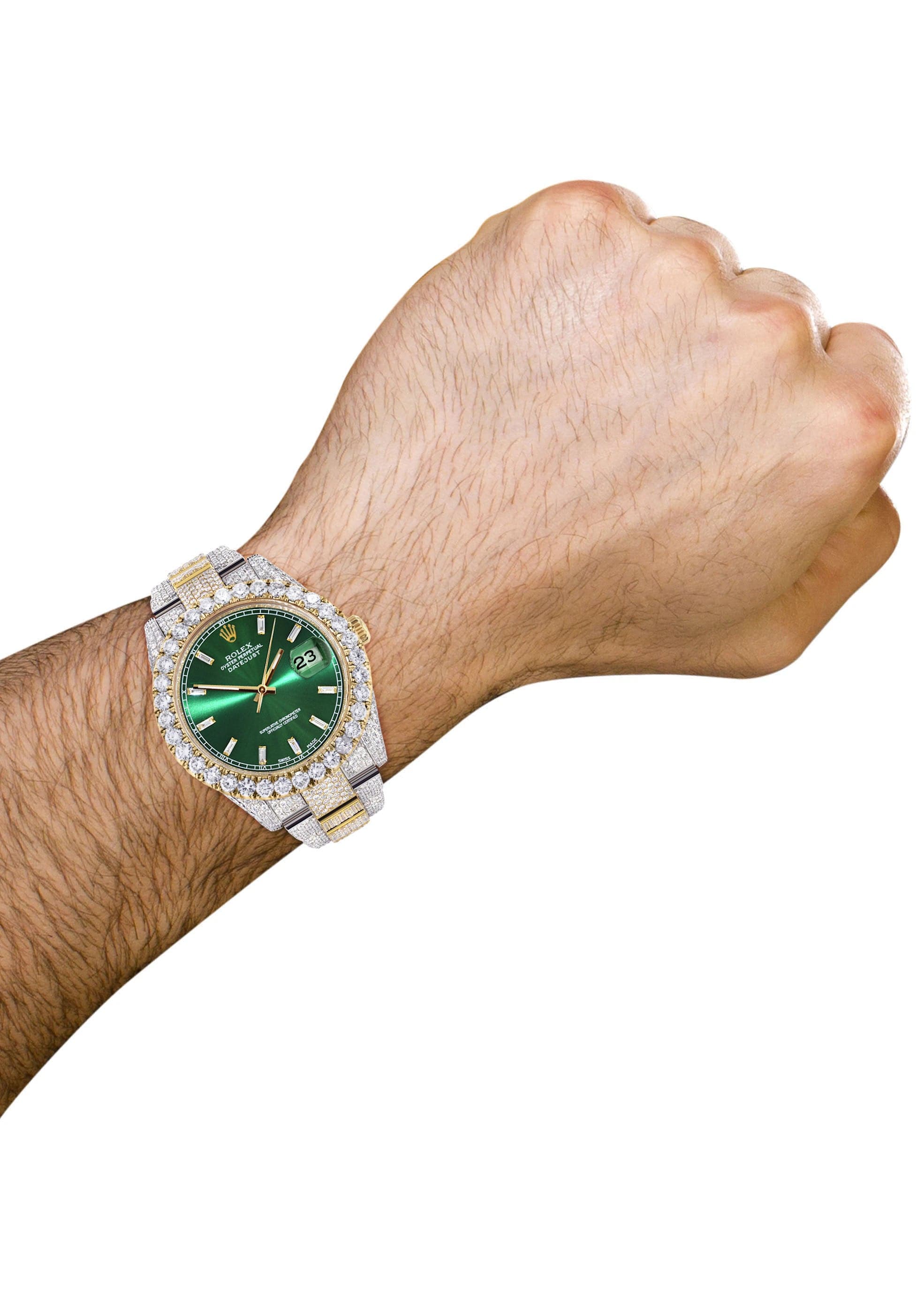 Diamond Iced Out Rolex Datejust 41 | 25 Carats Of Diamonds | Custom Green Diamond Dial | Two Tone | Oyster Band - Image 3