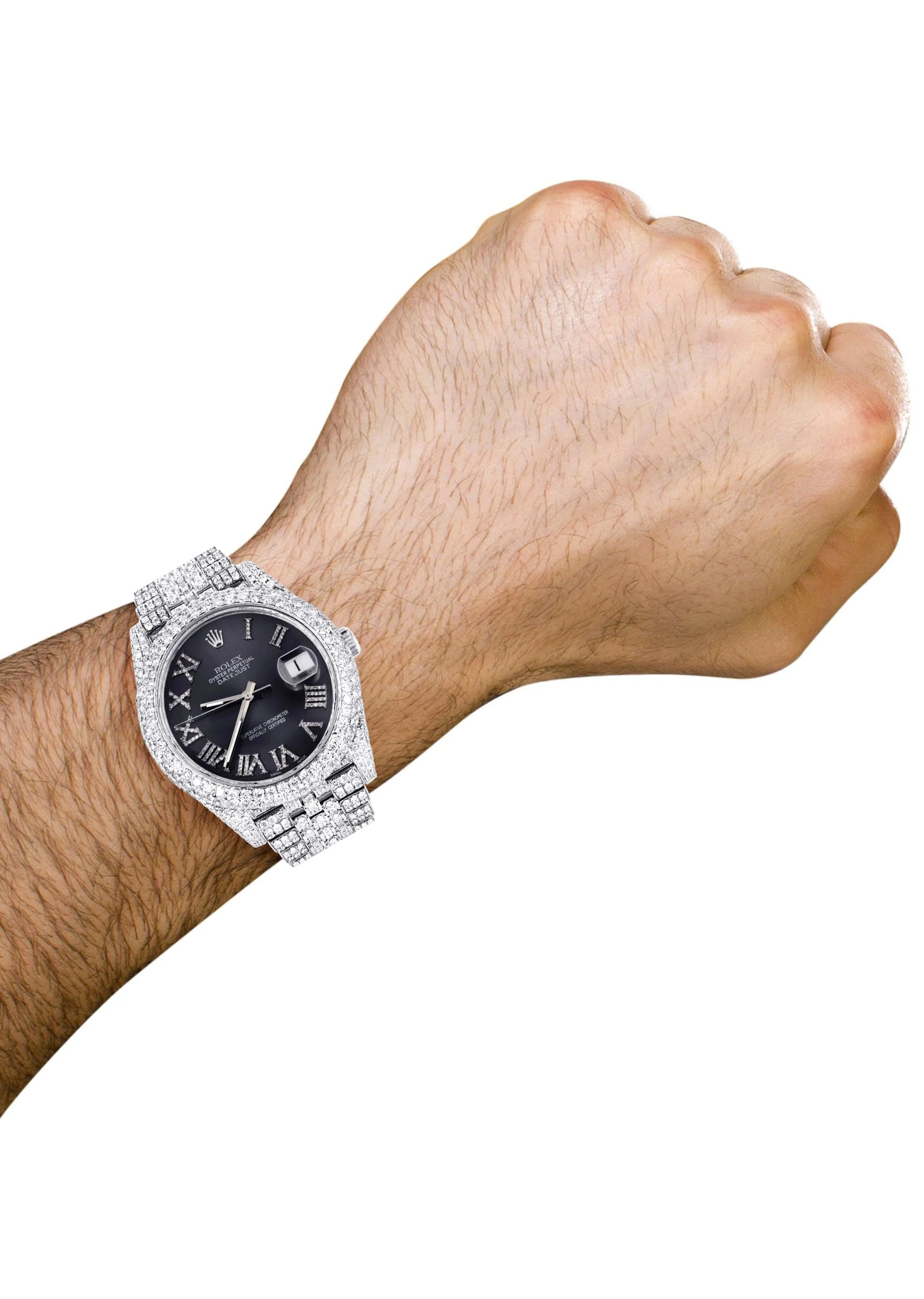 Diamond Iced Out Rolex Datejust 41 | 25 Carats Of Diamonds | Custom Grey Roman Numeral Diamond Dial | Two Row | Jubilee Band - Image 3