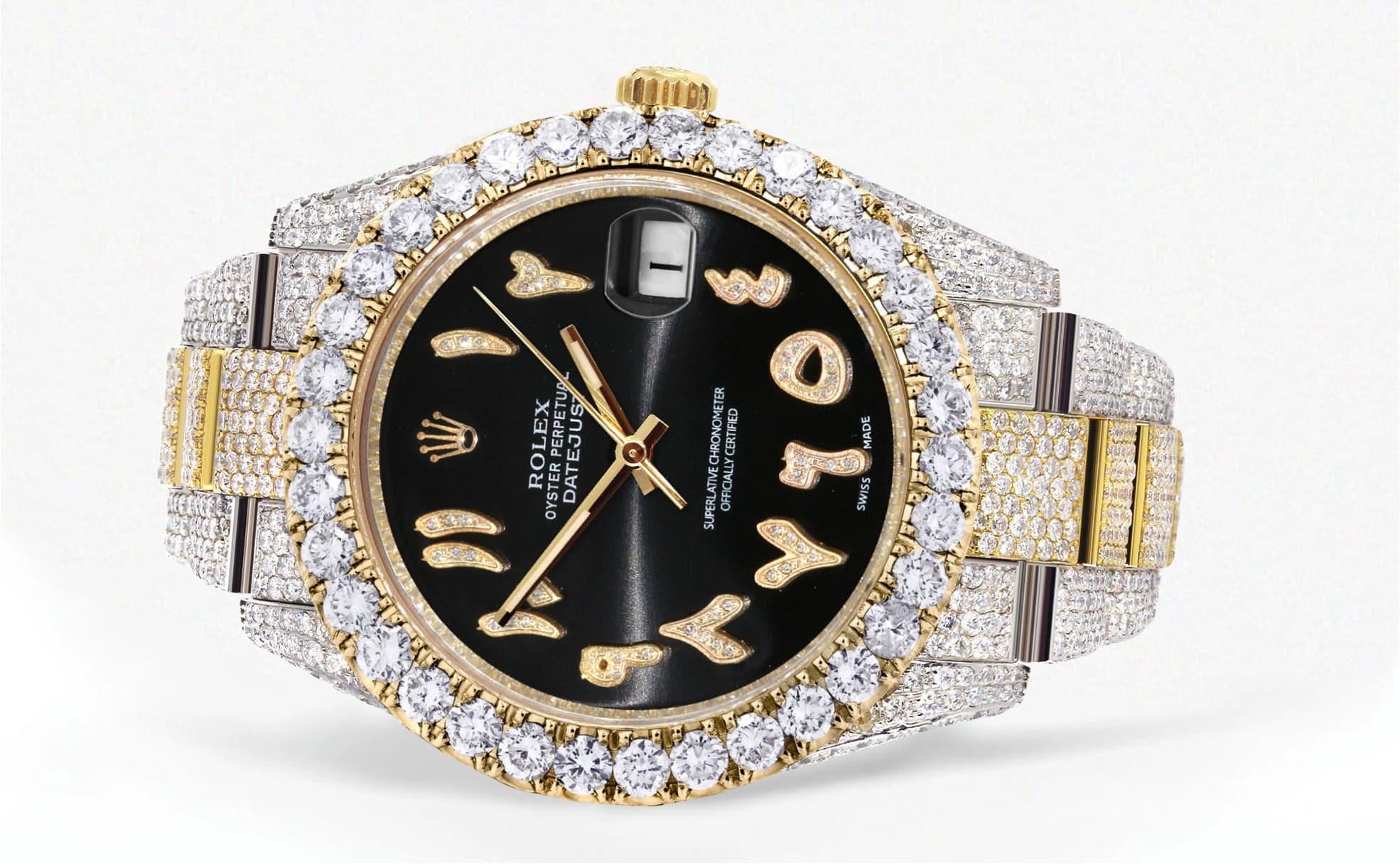 Diamond Iced Out Rolex Datejust 41 | 25 Carats Of Diamonds | Custom Black Arabic Numeral Diamond Dial | Two Tone | Oyster Band - Image 2