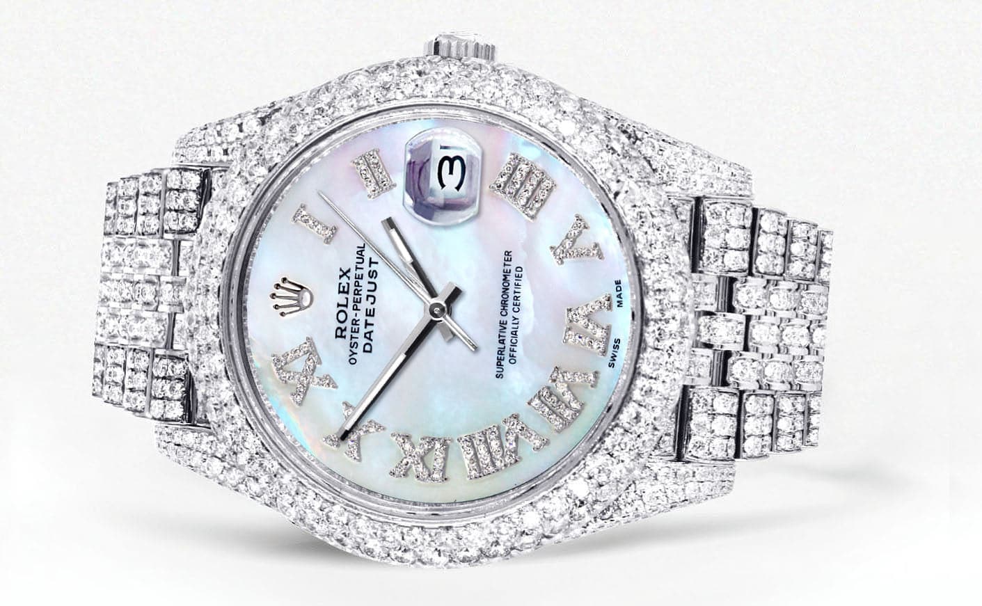 Diamond Iced Out Rolex Datejust 41 | 25 Carats Of Diamonds | Custom Mother Of Pearl Dial | Two Row | Jubilee Band - Image 2