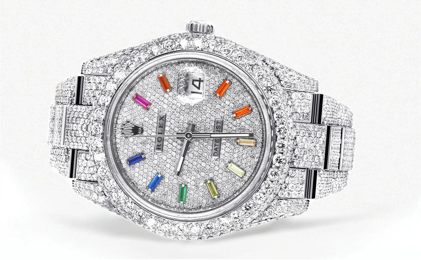 Diamond Iced Out Rolex Datejust 41 | 25 Carats Of Diamonds | Custom Color Baguettes Dial | Two Row | Oyster Band - Image 2