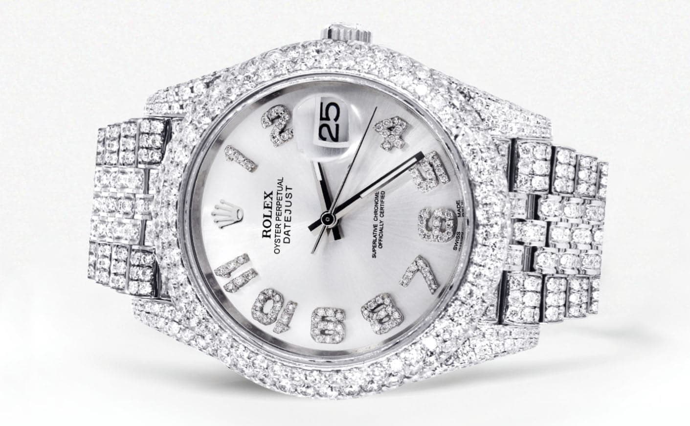 Diamond Iced Out Rolex Datejust 41 | 25 Carats Of Diamonds | Custom Silver Diamond Dial | Two Row | Jubilee Band - Image 2