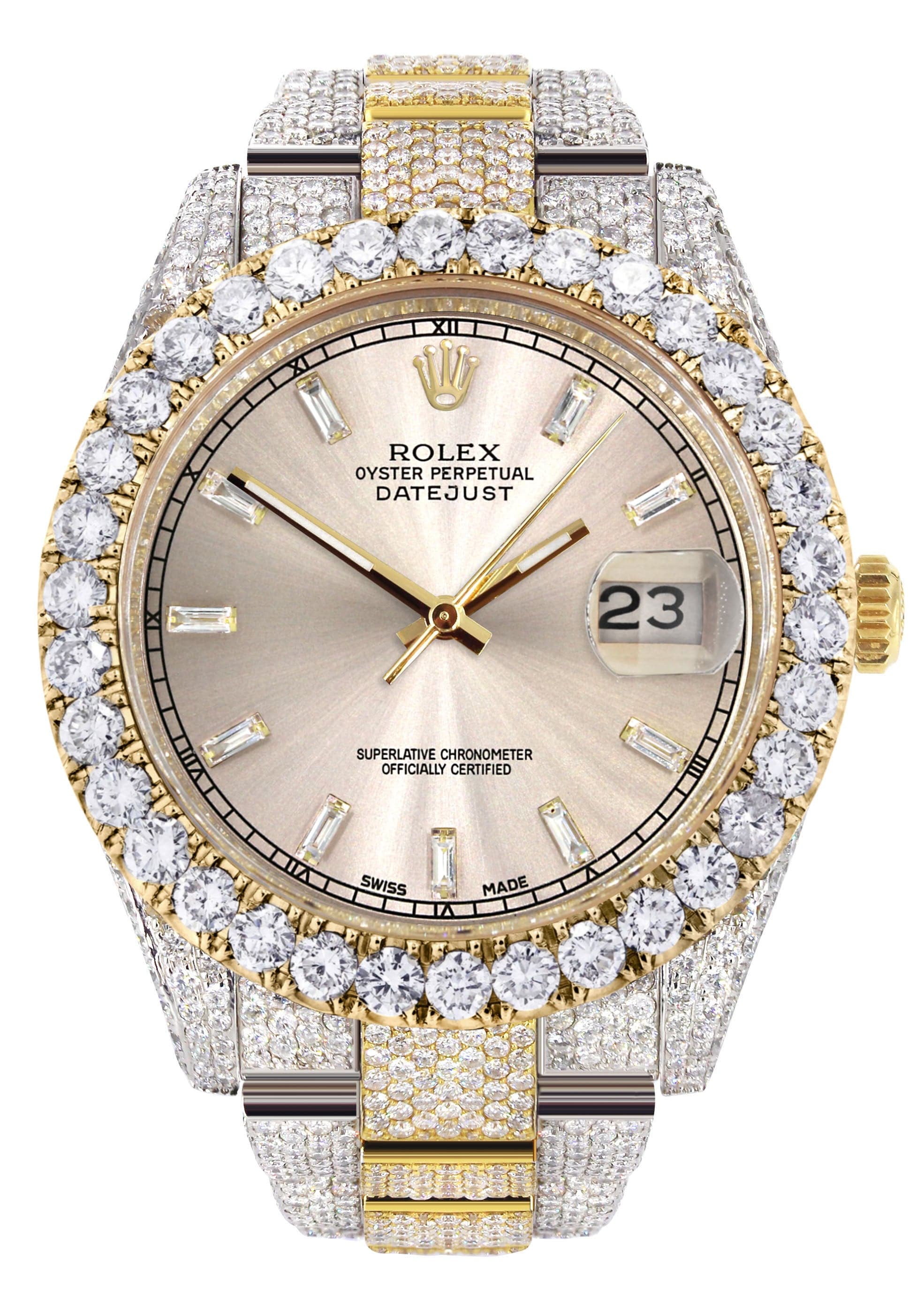 Diamond Iced Out Rolex Datejust 41 | 25 Carats Of Diamonds | Dawn Pink Diamond Dial | Two Tone | Oyster Band