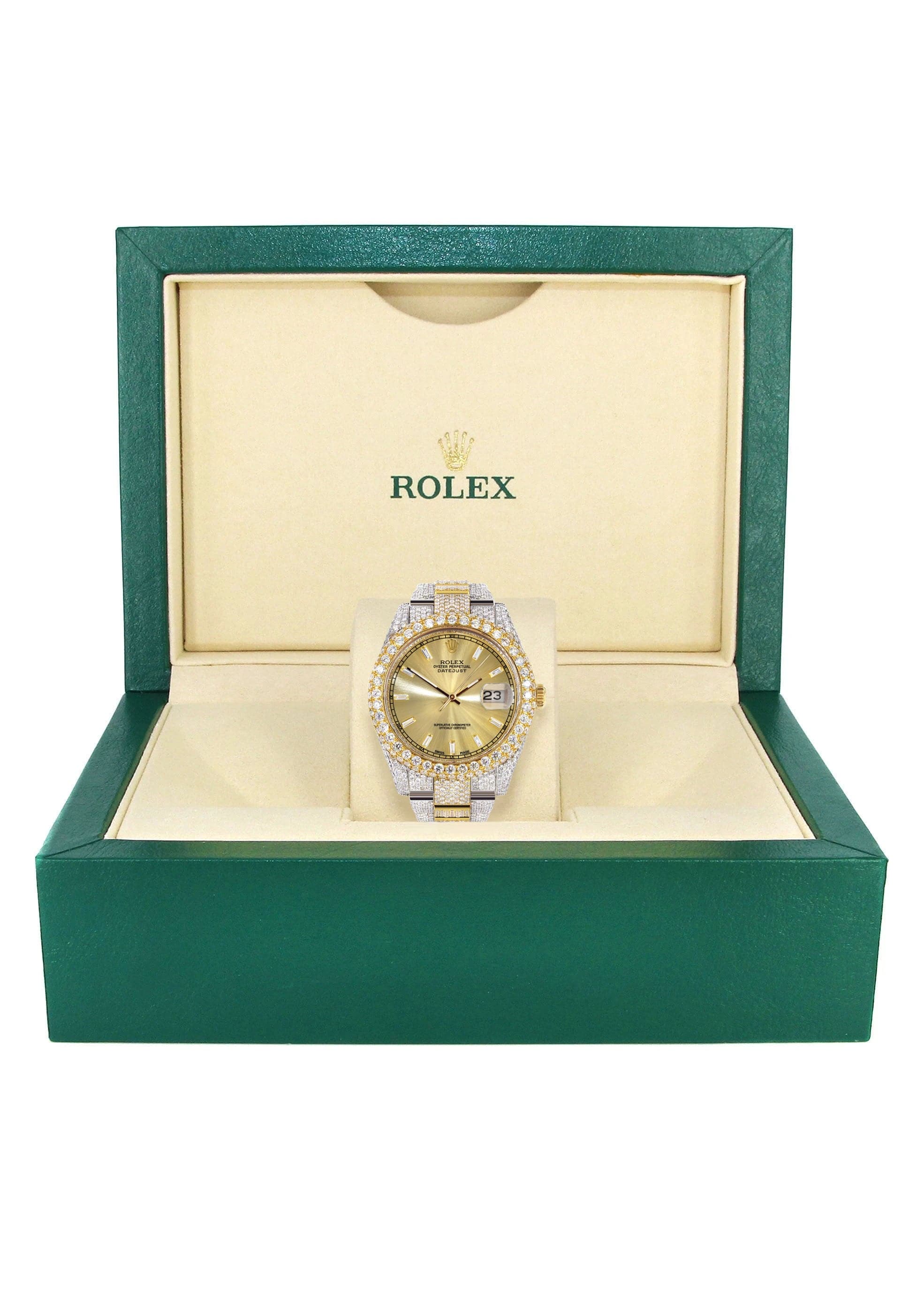 Diamond Iced Out Rolex Datejust 41 | 25 Carats Of Diamonds | Gold Diamond Dial | Two Tone | Two Row | Oyster Band - Image 6