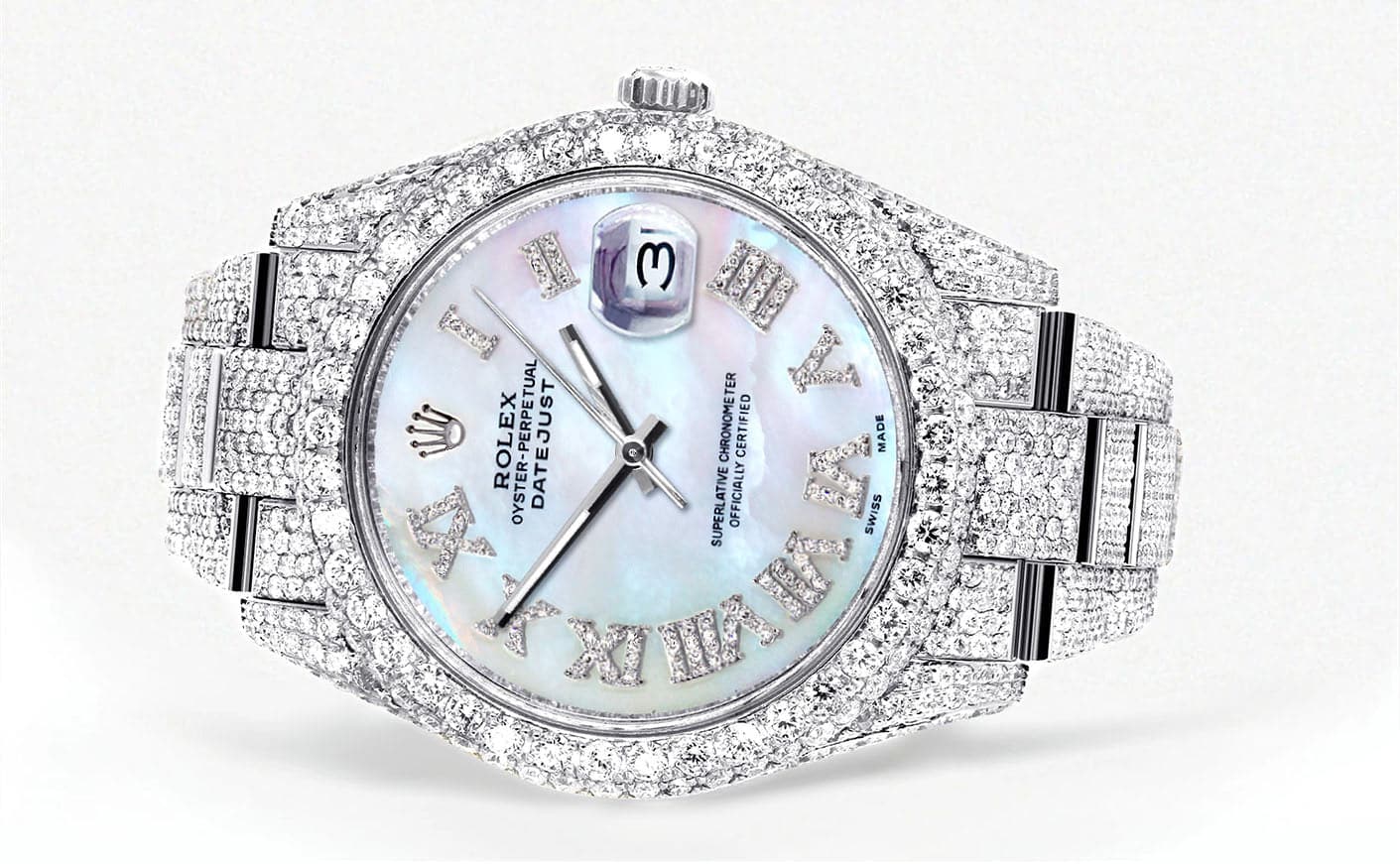 Diamond Iced Out Rolex Datejust 41 | 25 Carats Of Diamonds | Mother of Pearl Dial | Two Row | Oyster Band - Image 2