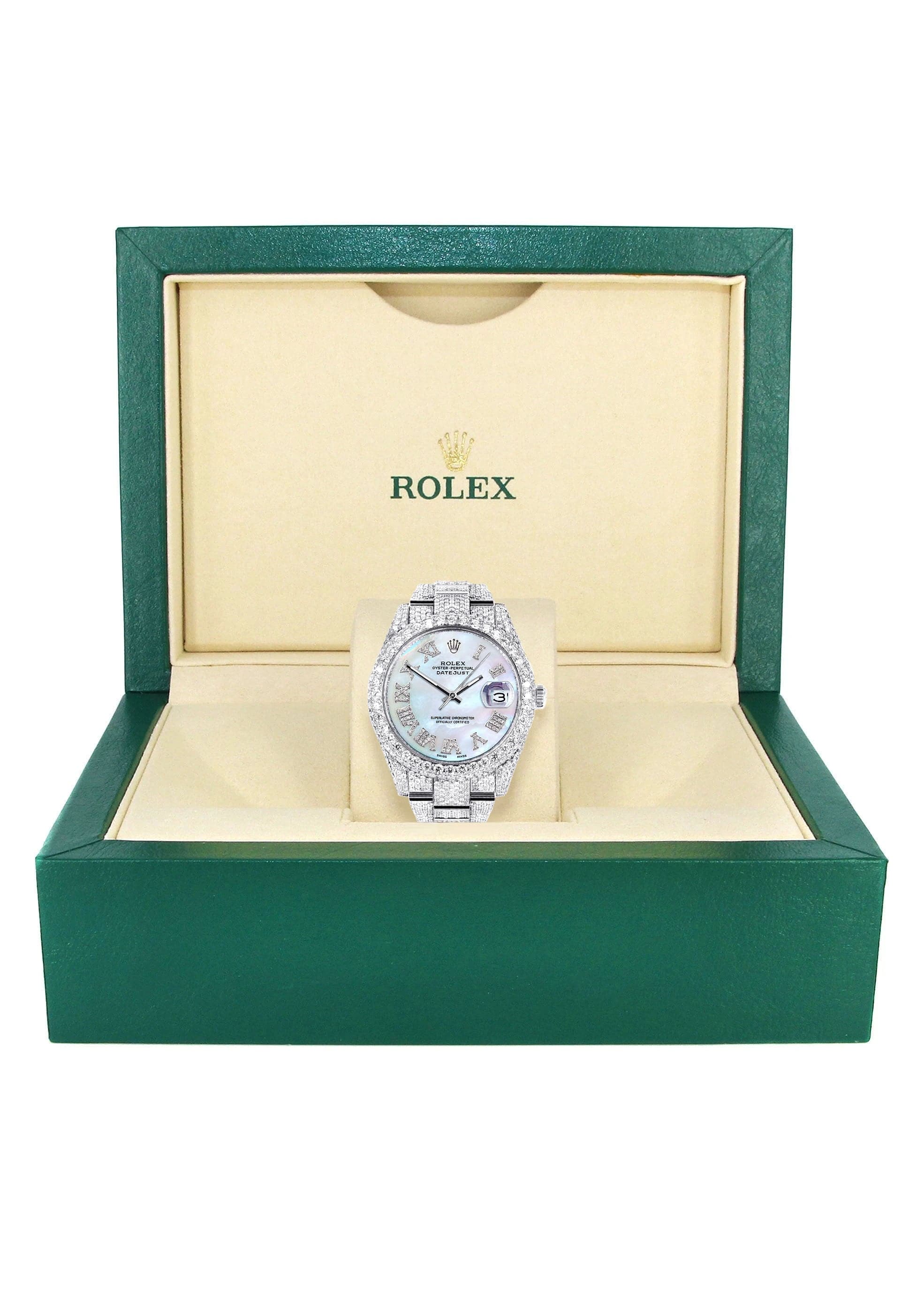 Diamond Iced Out Rolex Datejust 41 | 25 Carats Of Diamonds | Mother of Pearl Dial | Two Row | Oyster Band - Image 4