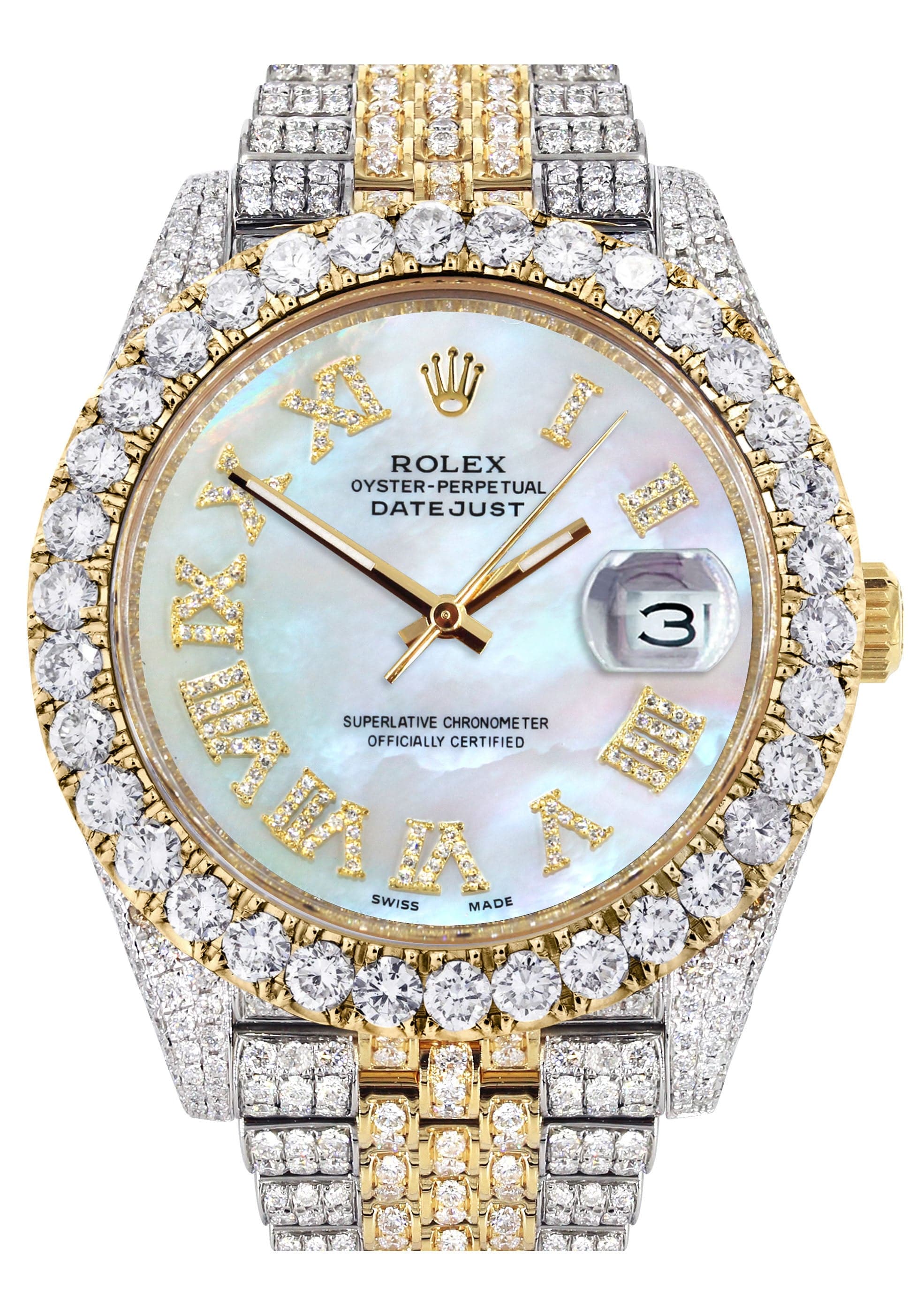 Diamond Iced Out Rolex Datejust 41 | 25 Carats Of Diamonds | Mother of Pearl Dial | Two Tone | Jubilee Band