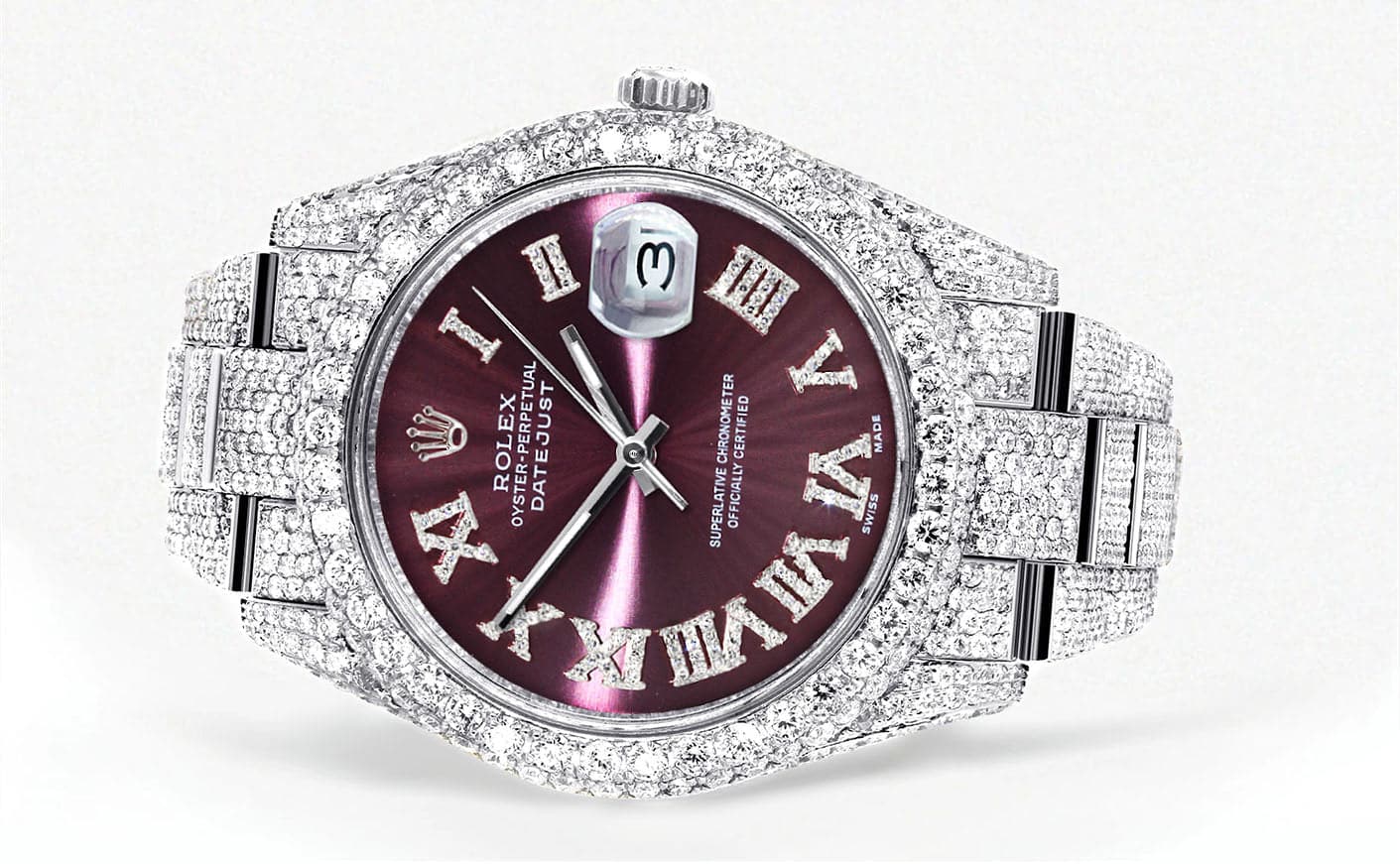Diamond Iced Out Rolex Datejust 41 | 25 Carats Of Diamonds | Purple Roman Numeral Dial | Two Row | Oyster Band - Image 2