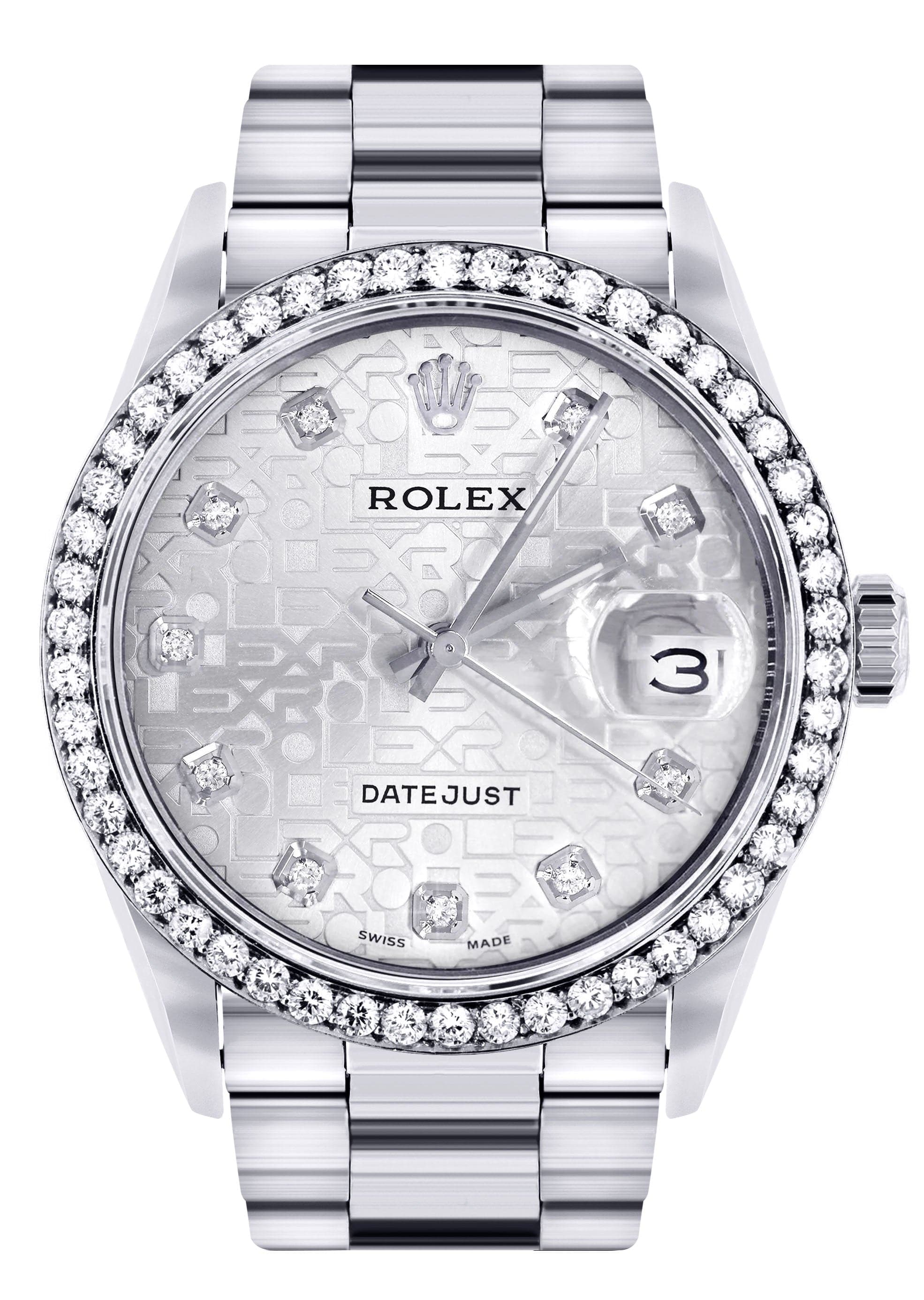 Diamond Mens Rolex Datejust Watch 16200 | 36 MM | Diamond Rolex Textured Dial | Oyster Band