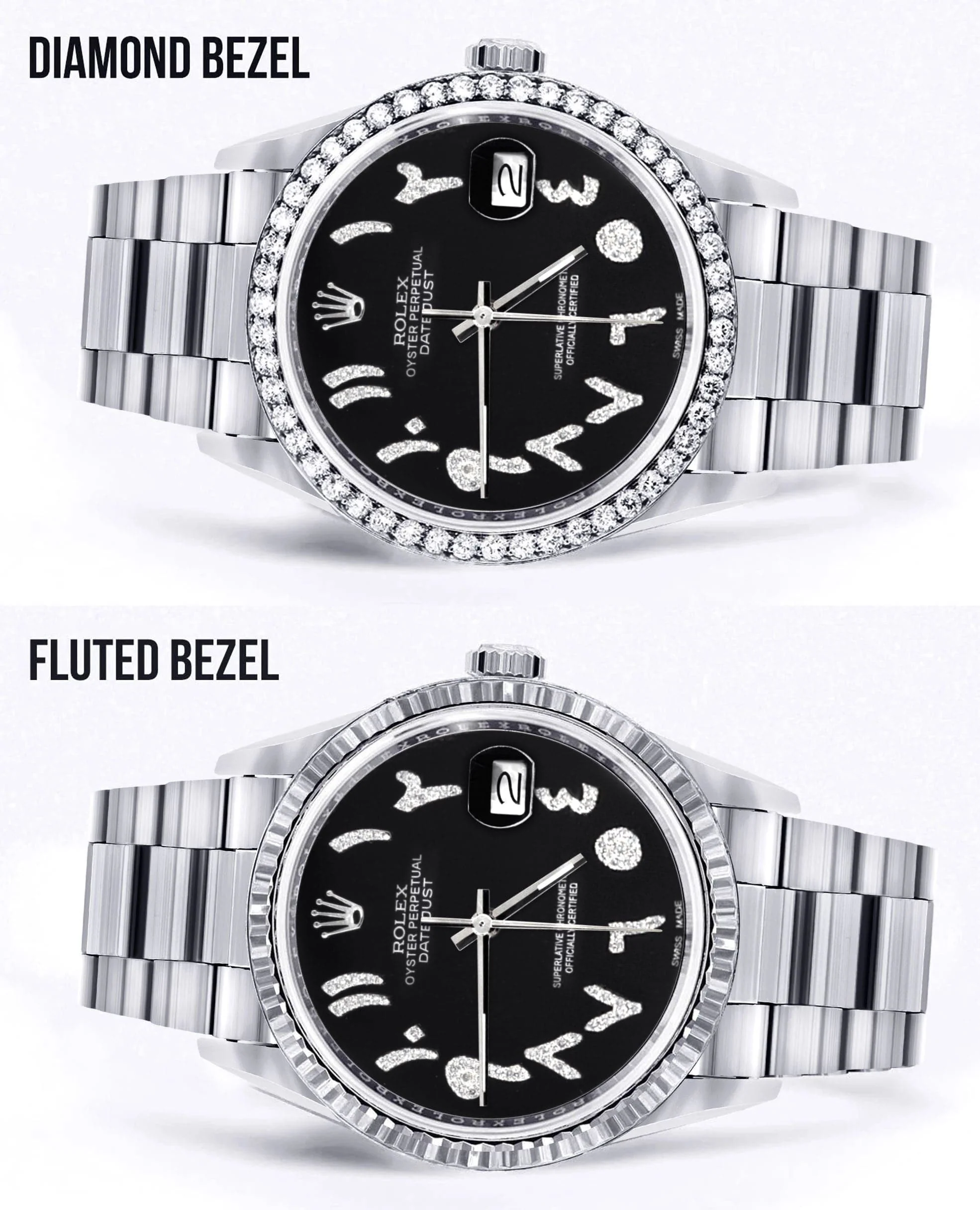 Diamond Mens  Rolex Datejust Watch 16200 | 36Mm | Black Arabic Diamond Dial | Oyster Band - Image 2