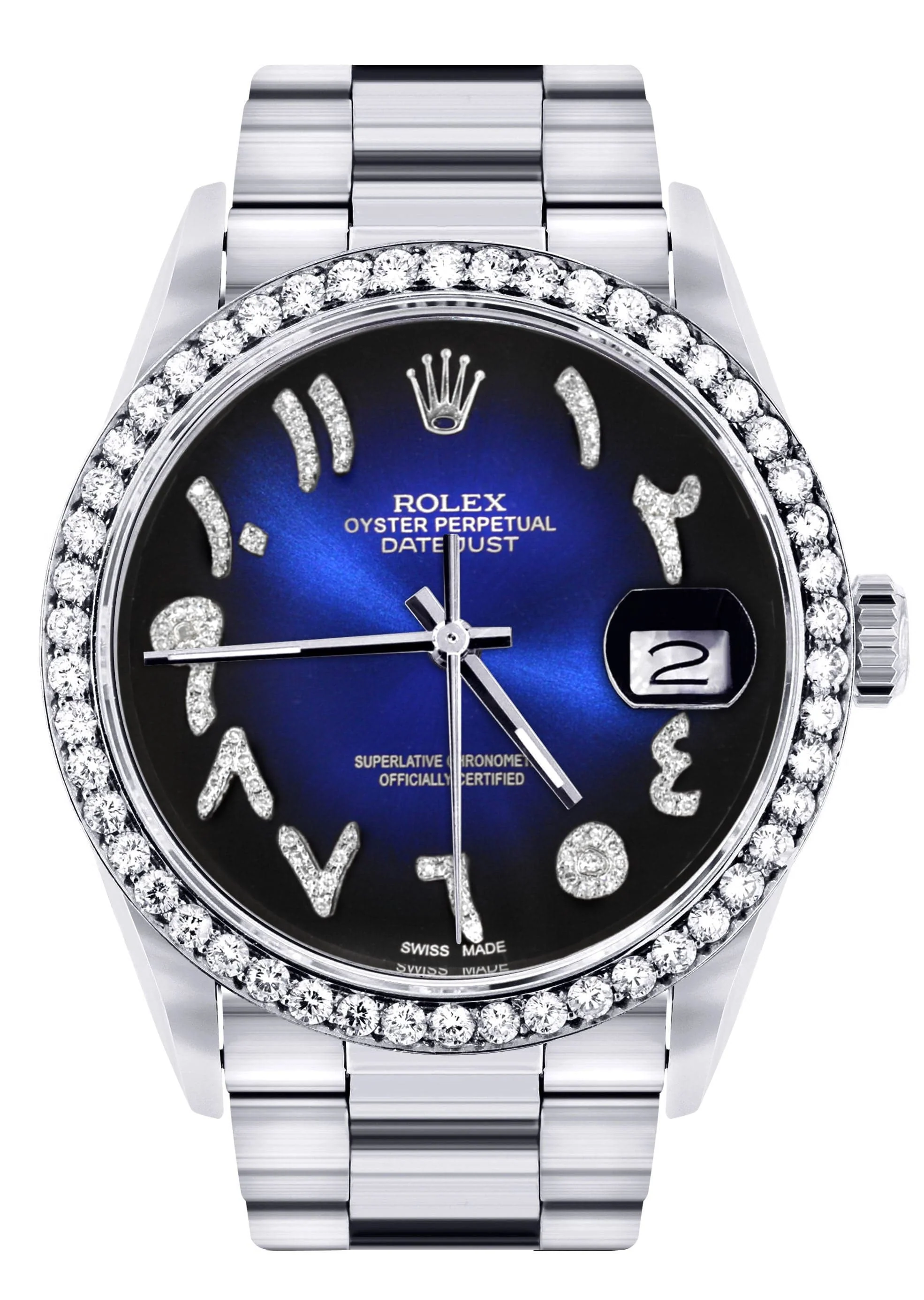 Diamond Mens Rolex Datejust Watch 16200 | 36Mm | Blue Black Arabic Diamond Dial | Oyster Band