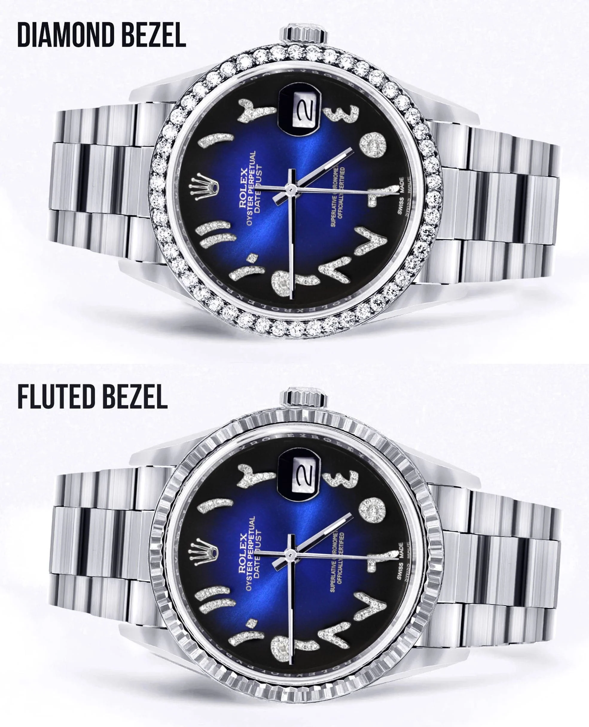 Diamond Mens Rolex Datejust Watch 16200 | 36Mm | Blue Black Arabic Diamond Dial | Oyster Band - Image 2