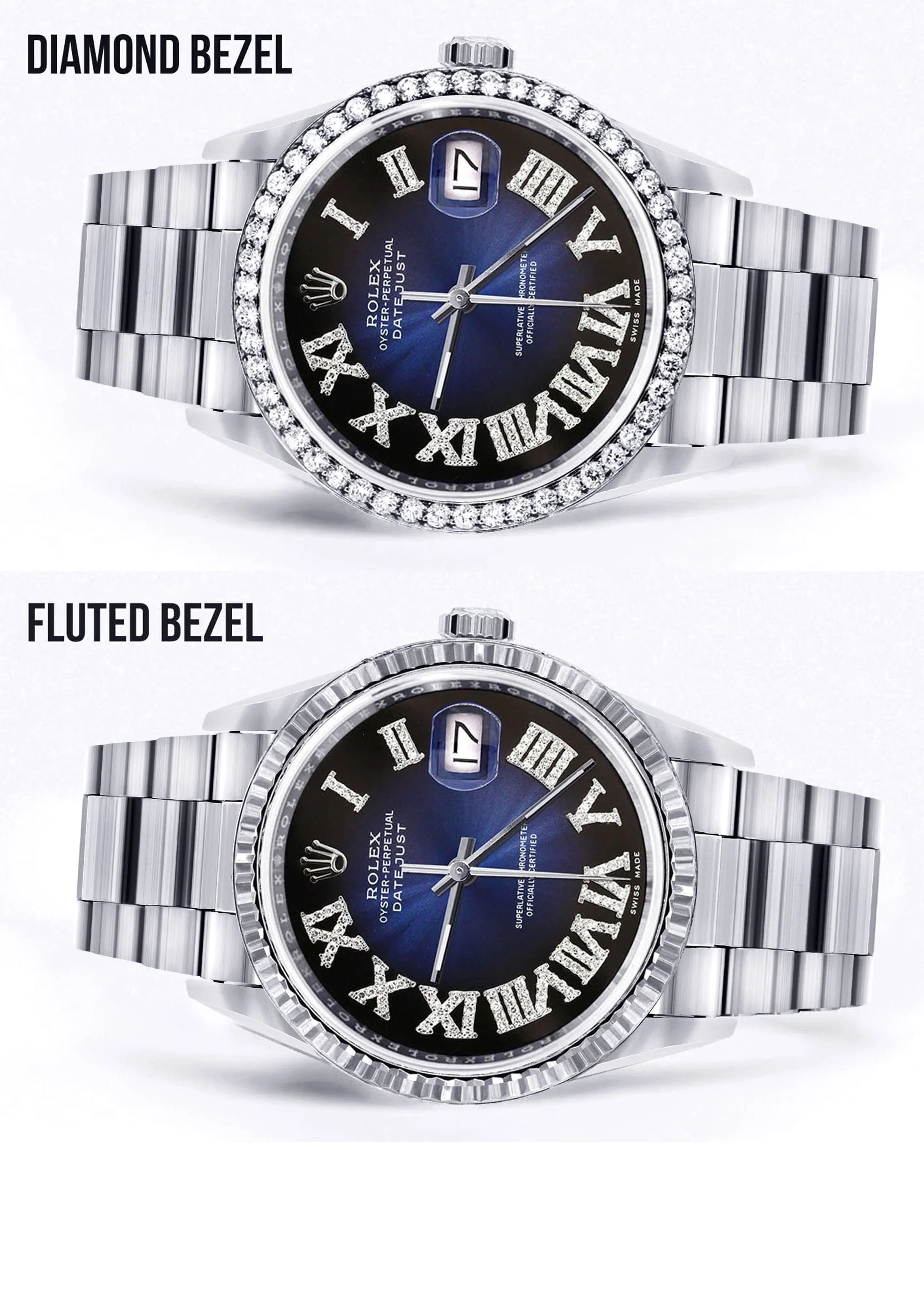 Diamond Mens Rolex Datejust Watch 16200 | 36Mm | Blue Black Roman Numeral Dial | Oyster Band - Image 2