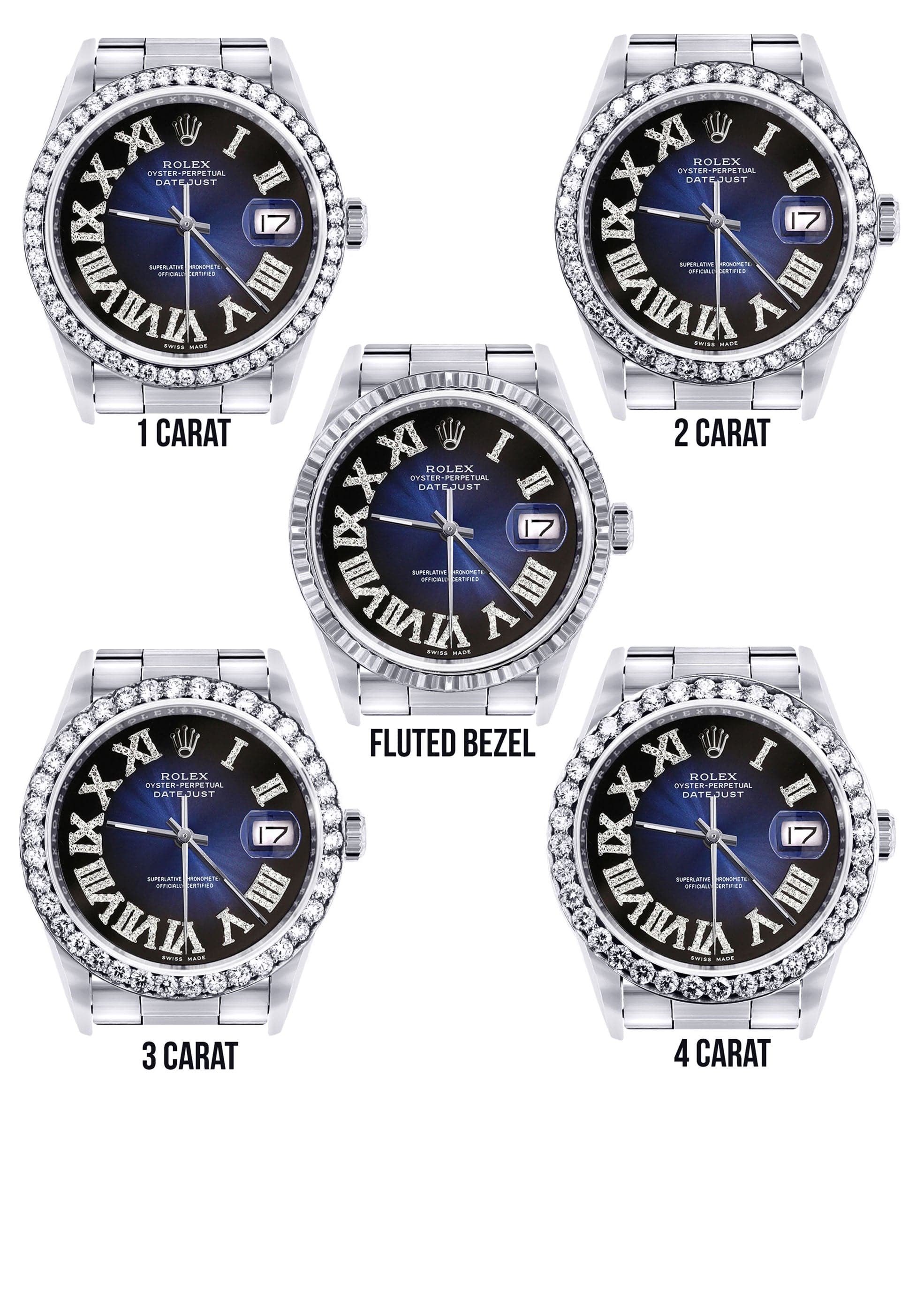 Diamond Mens Rolex Datejust Watch 16200 | 36Mm | Blue Black Roman Numeral Dial | Oyster Band - Image 3