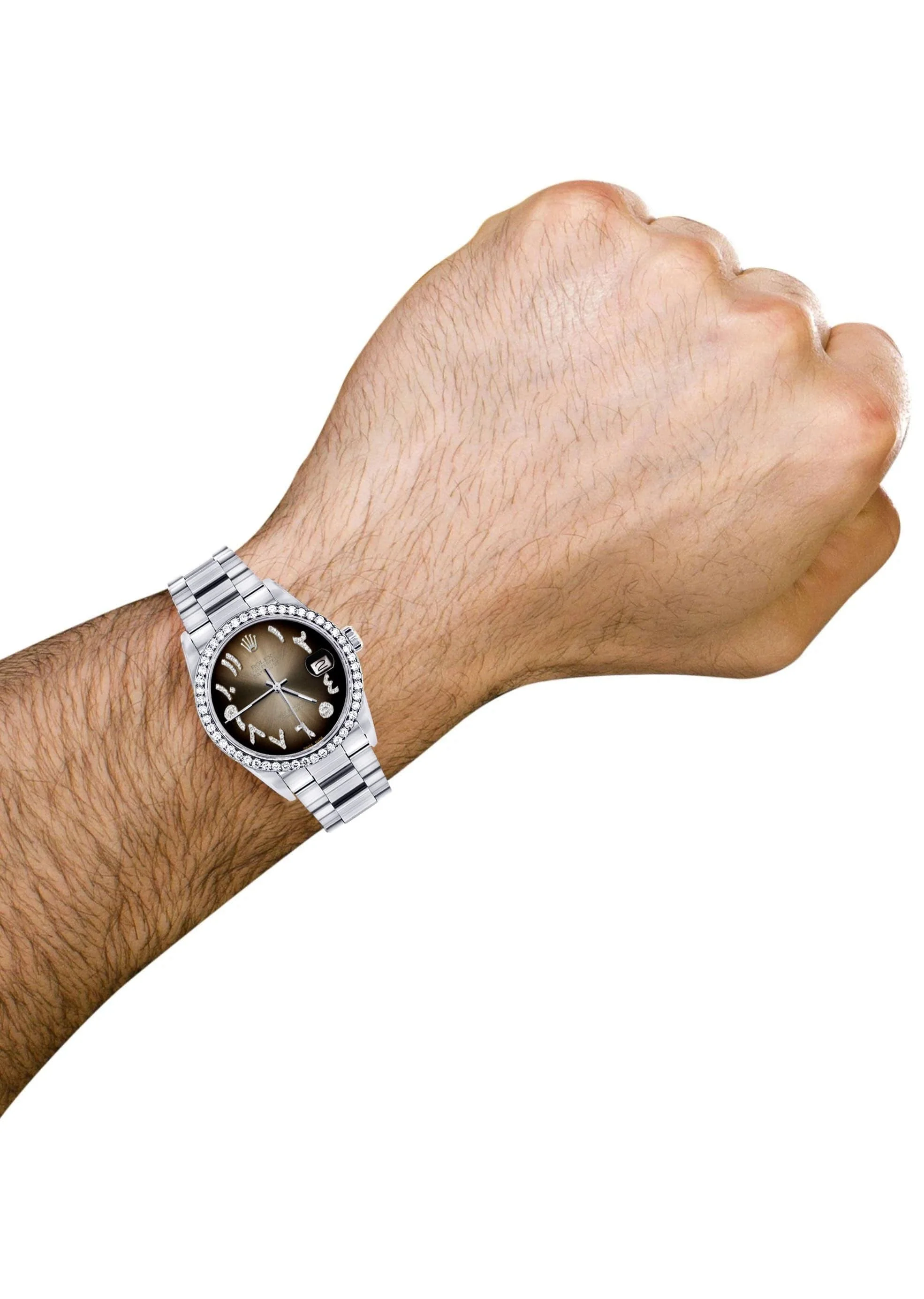 Diamond Mens Rolex Datejust Watch 16200 | 36Mm | Brown Arabic Diamond Dial | Oyster Band - Image 4