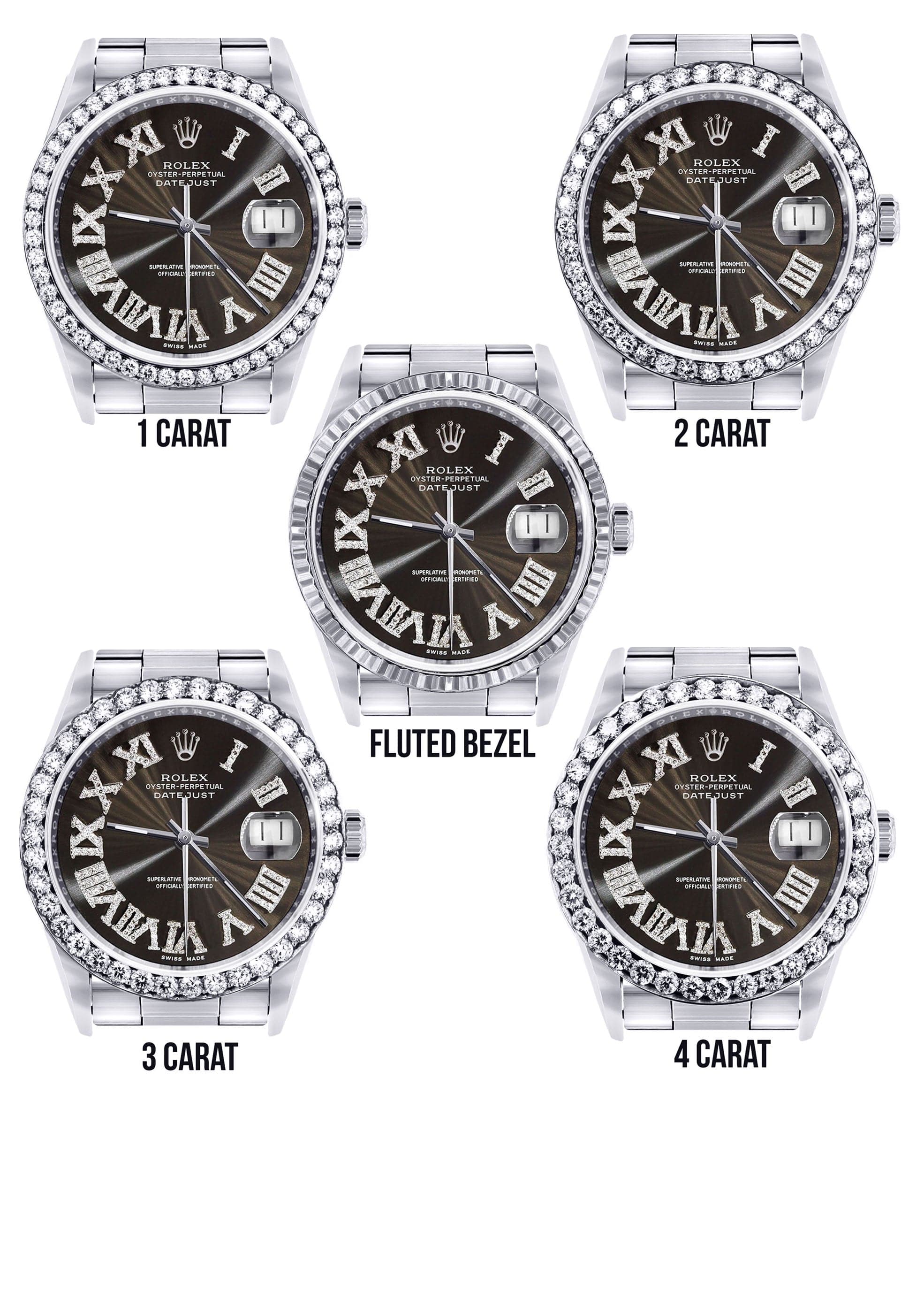 Diamond Mens Rolex Datejust Watch 16200 | 36Mm | Custom Dark Brown Roman Numeral Dial | Oyster Band - Image 3