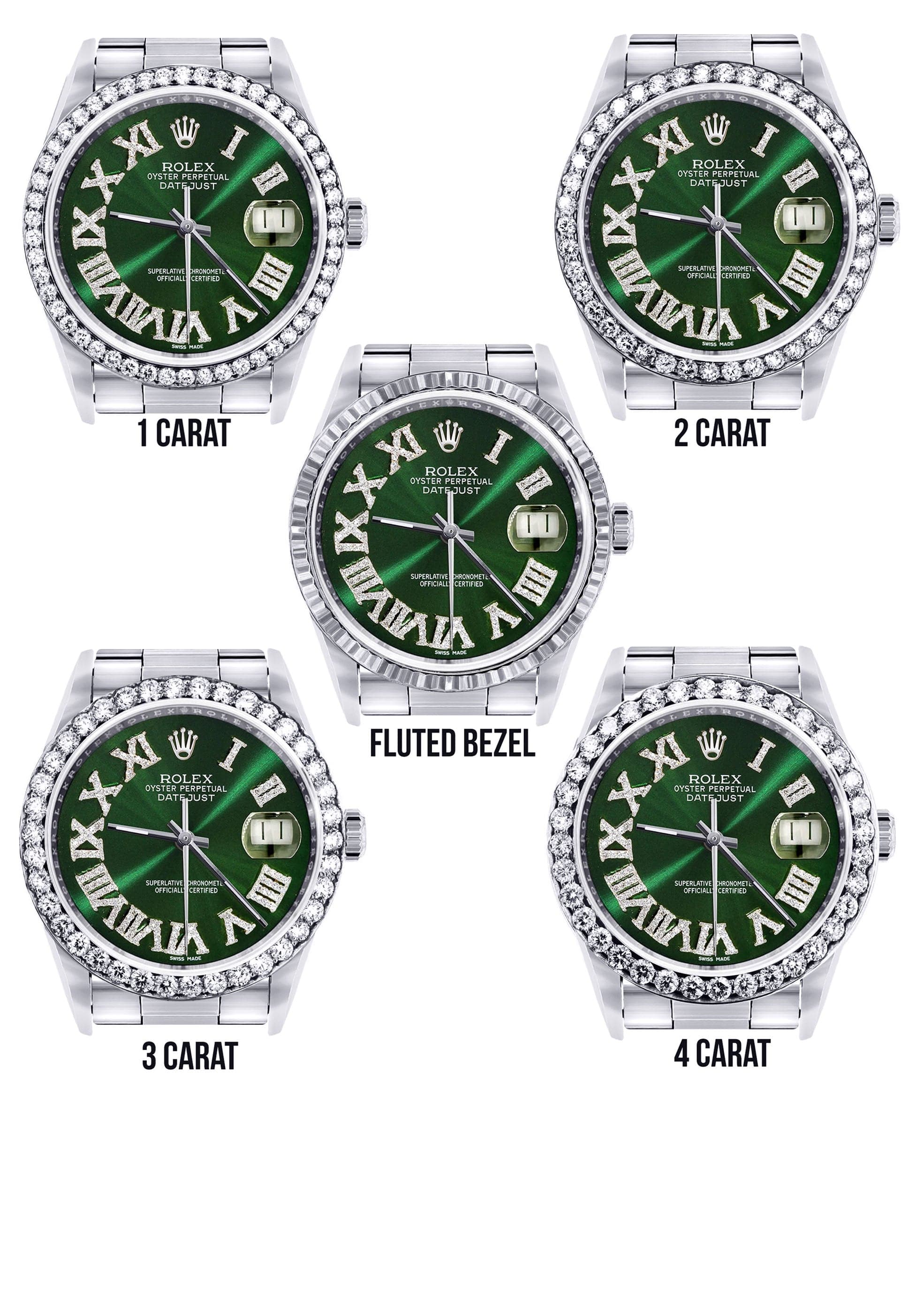 Diamond Mens Rolex Datejust Watch 16200 | 36Mm | Custom Green Roman Numeral Dial | Oyster Band - Image 3