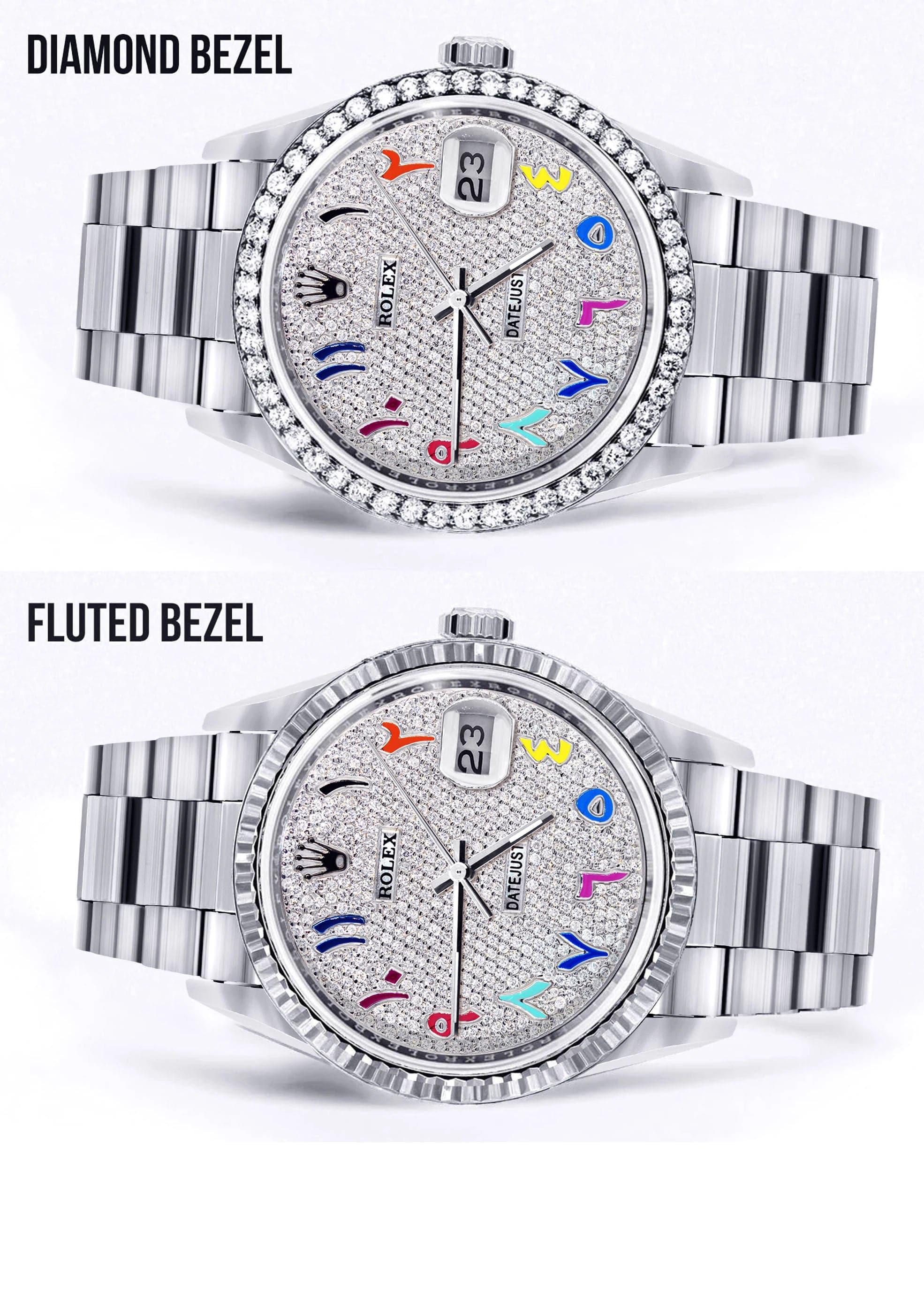 Diamond Mens Rolex Datejust Watch 16200 | 36MM | Full Diamond Color Arabic Dial | Oyster Band - Image 2