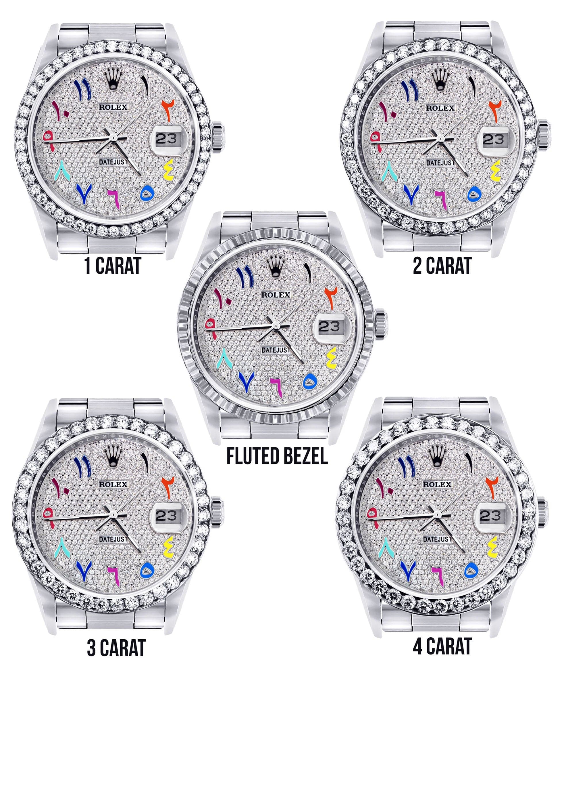 Diamond Mens Rolex Datejust Watch 16200 | 36MM | Full Diamond Color Arabic Dial | Oyster Band - Image 3
