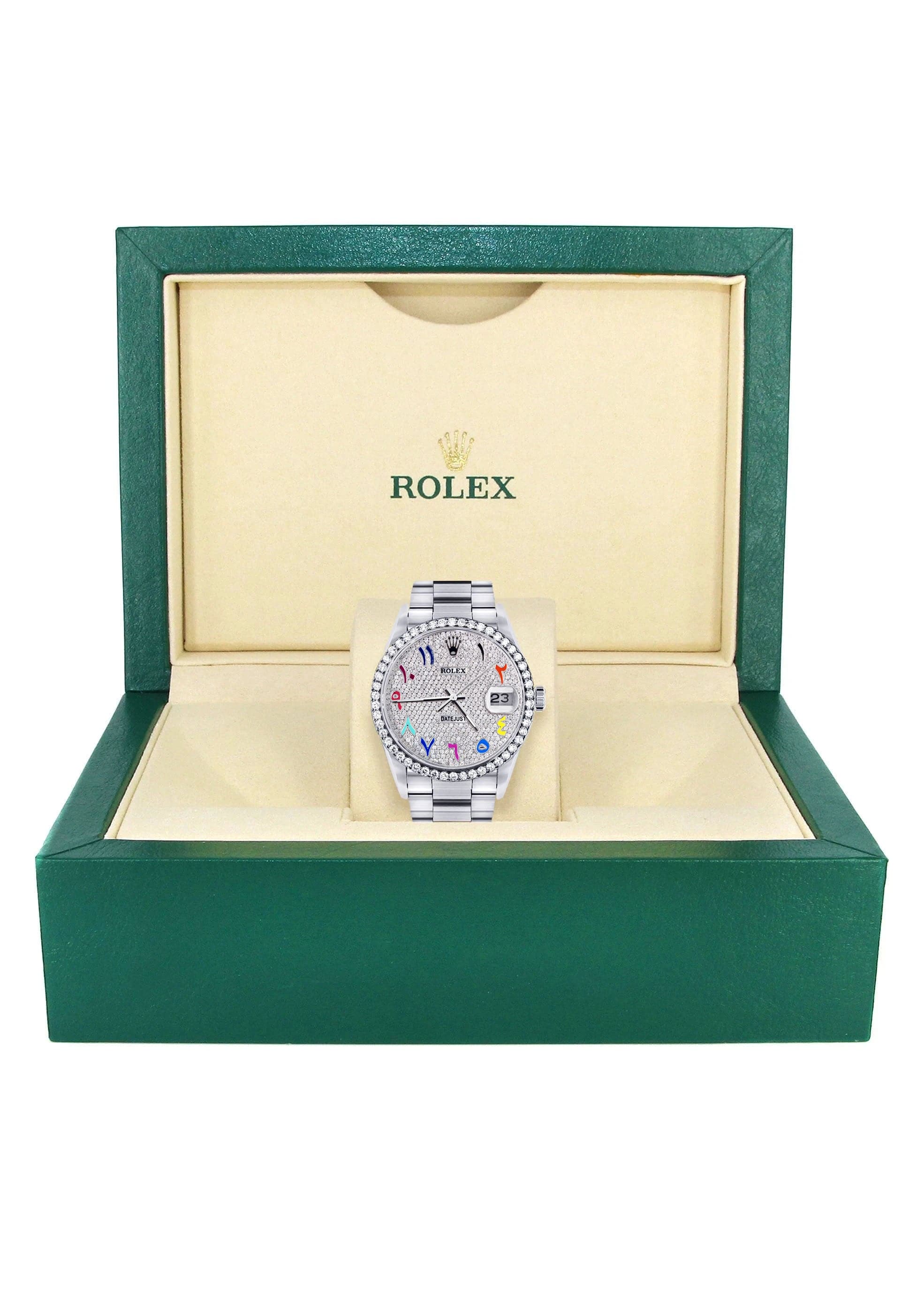 Diamond Mens Rolex Datejust Watch 16200 | 36MM | Full Diamond Color Arabic Dial | Oyster Band - Image 7