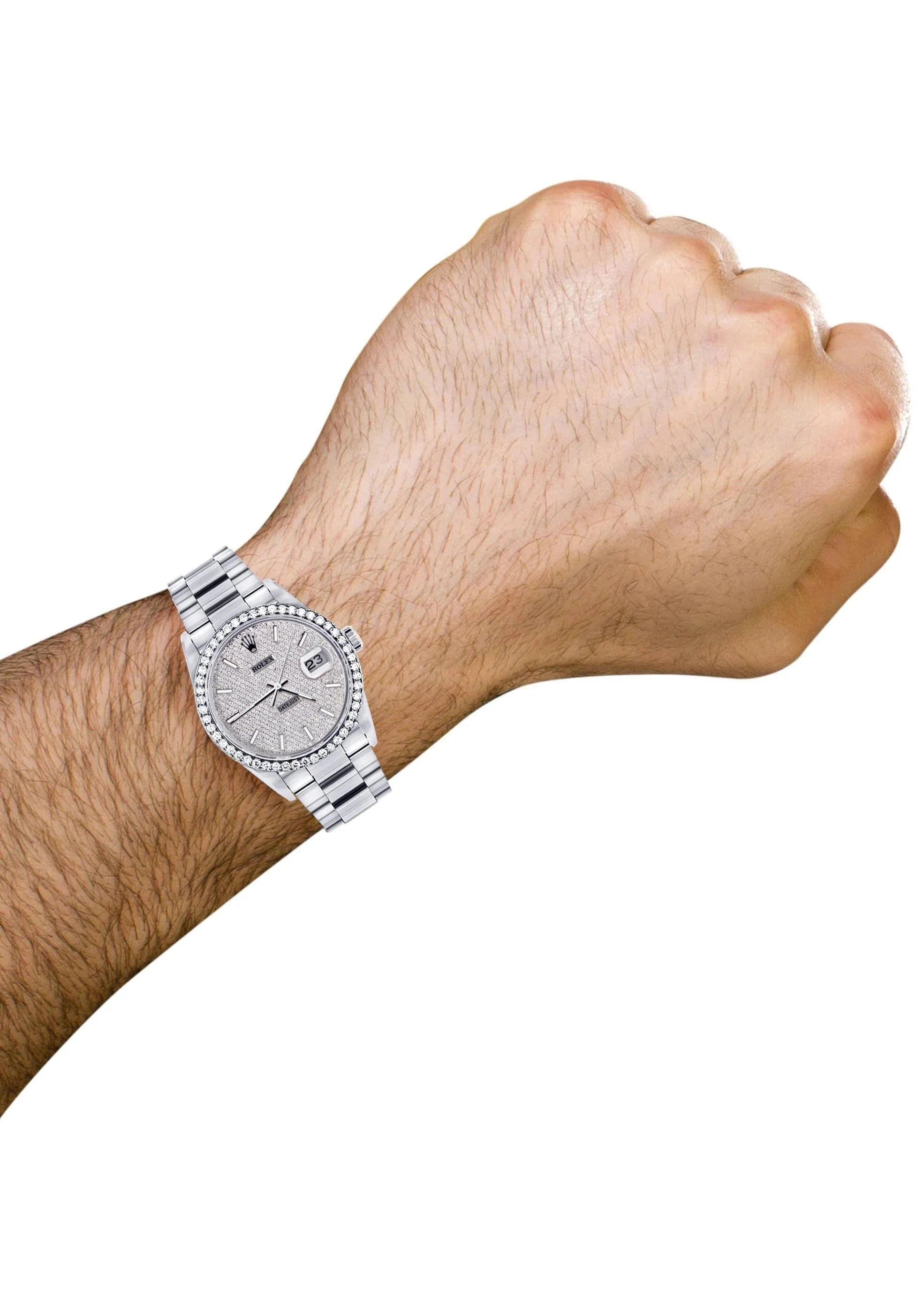 Diamond Mens Rolex Datejust Watch 16200  | 36MM | Full Diamond Dial | Oyster Band - Image 5