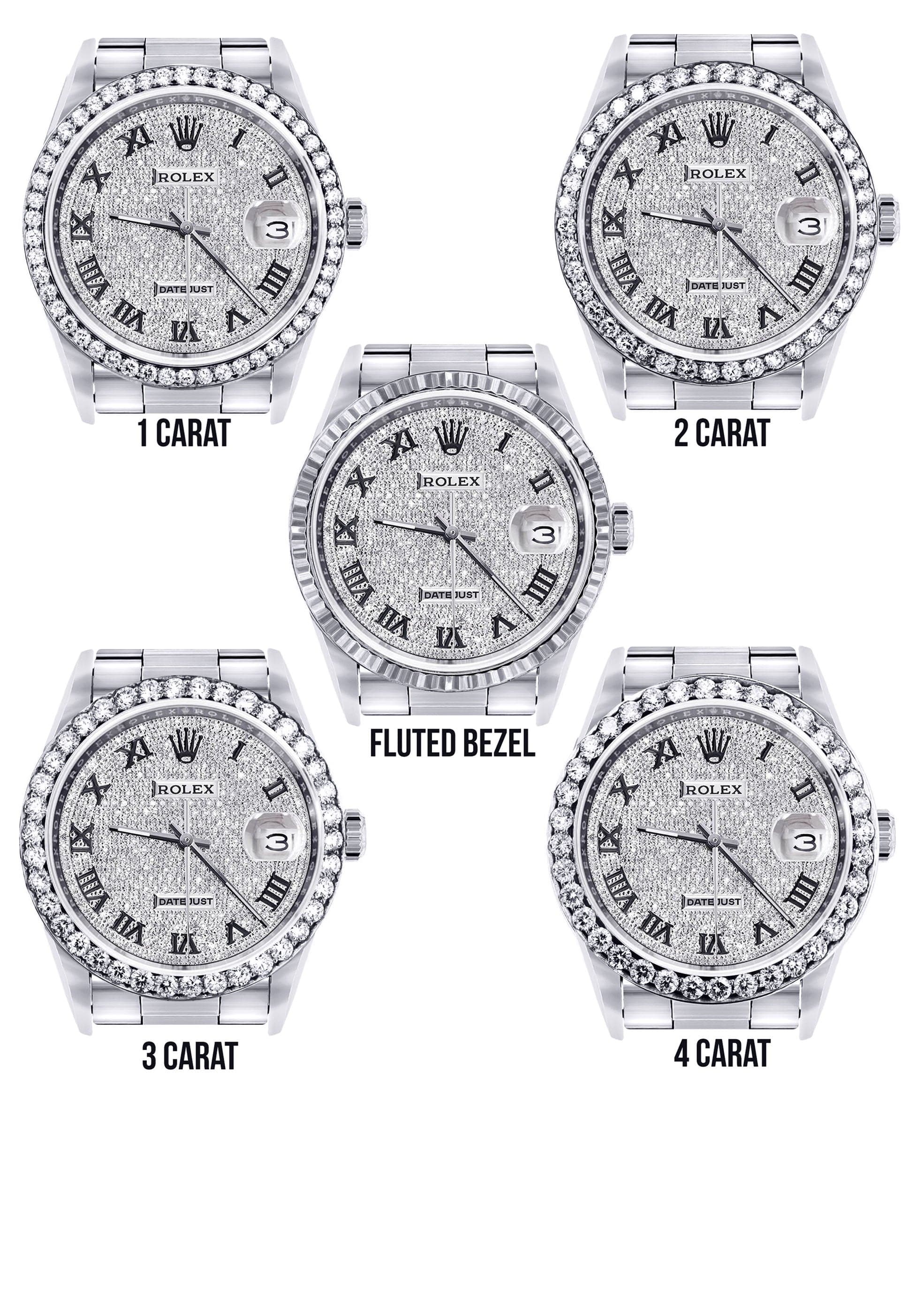 Diamond Mens Rolex Datejust Watch 16200  | 36MM | Full Diamond Roman Dial | Oyster Band - Image 3