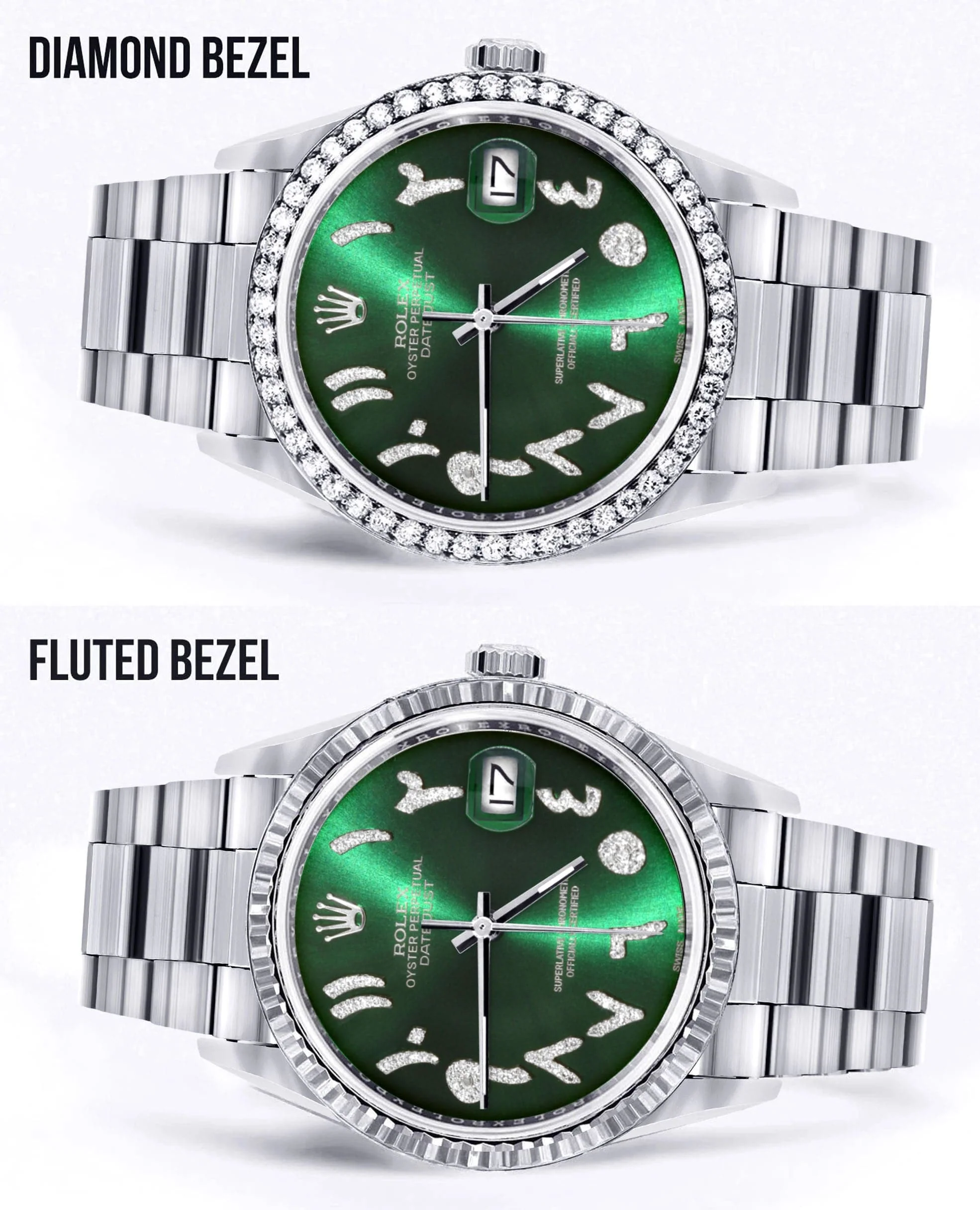 Diamond Mens Rolex Datejust Watch 16200 | 36Mm | Green Arabic Diamond Dial | Oyster Band - Image 2