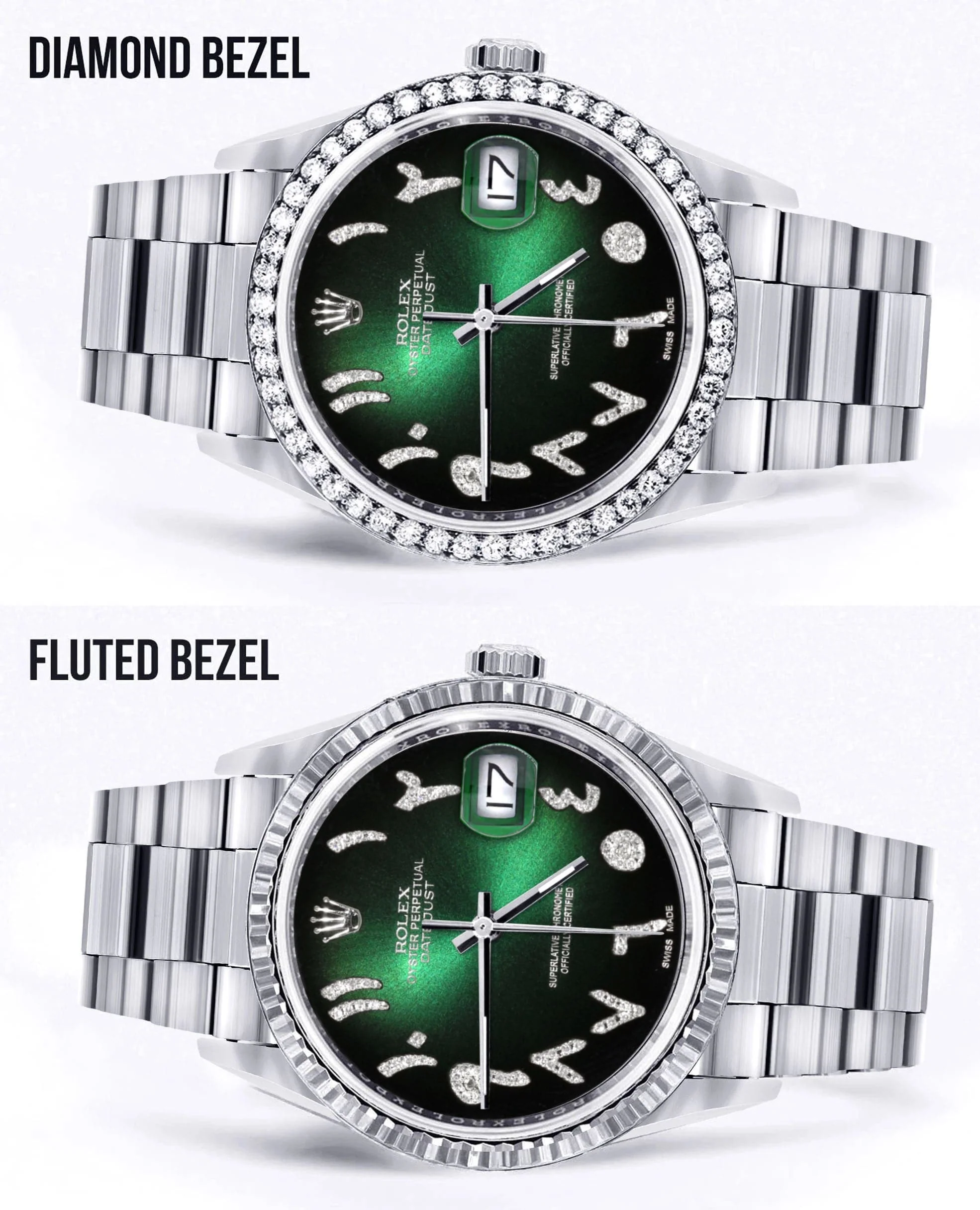 Diamond Mens Rolex Datejust Watch 16200 | 36Mm | Green Black Arabic Diamond Dial | Oyster Band - Image 2