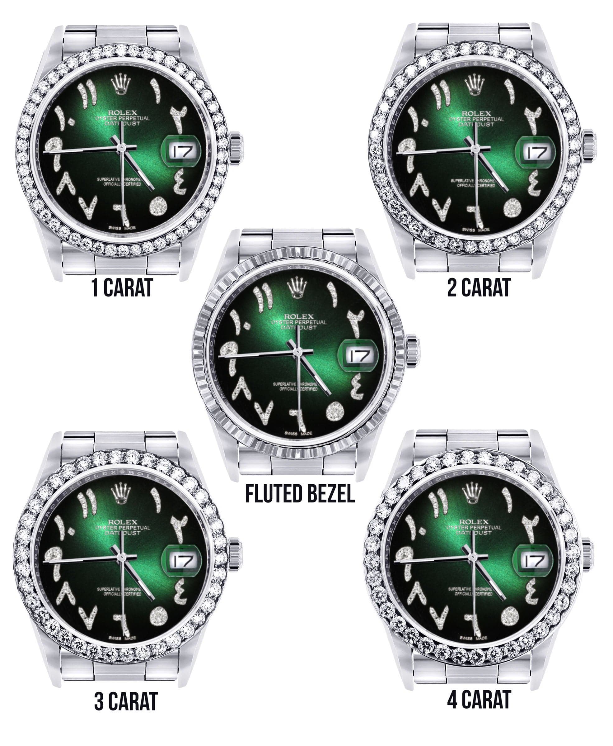 Diamond Mens Rolex Datejust Watch 16200 | 36Mm | Green Black Arabic Diamond Dial | Oyster Band - Image 3