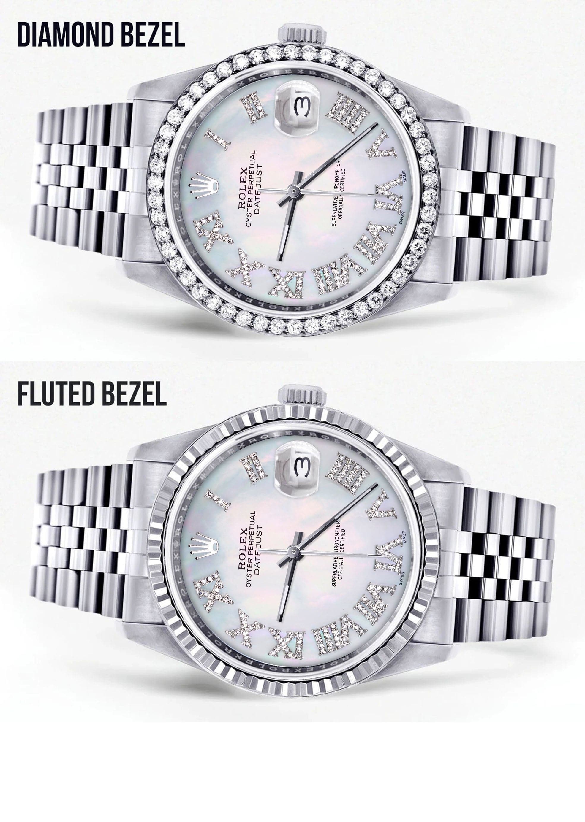 Diamond Mens Rolex Datejust Watch 16200 | 36Mm | Light Blue Mother Of Pearl Roman Numeral Dial | Jubilee Band - Image 2