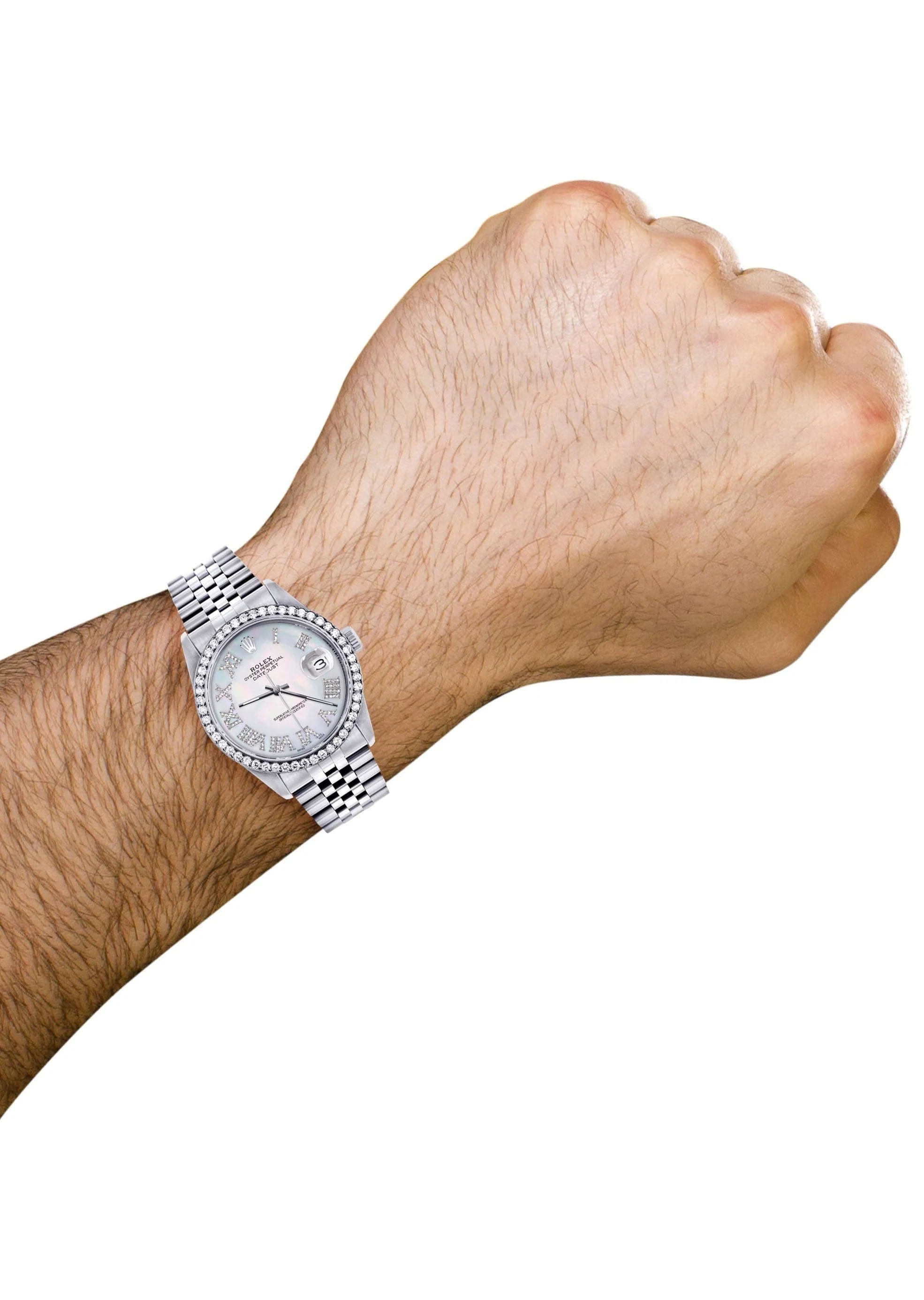 Diamond Mens Rolex Datejust Watch 16200 | 36Mm | Light Blue Mother Of Pearl Roman Numeral Dial | Jubilee Band - Image 4